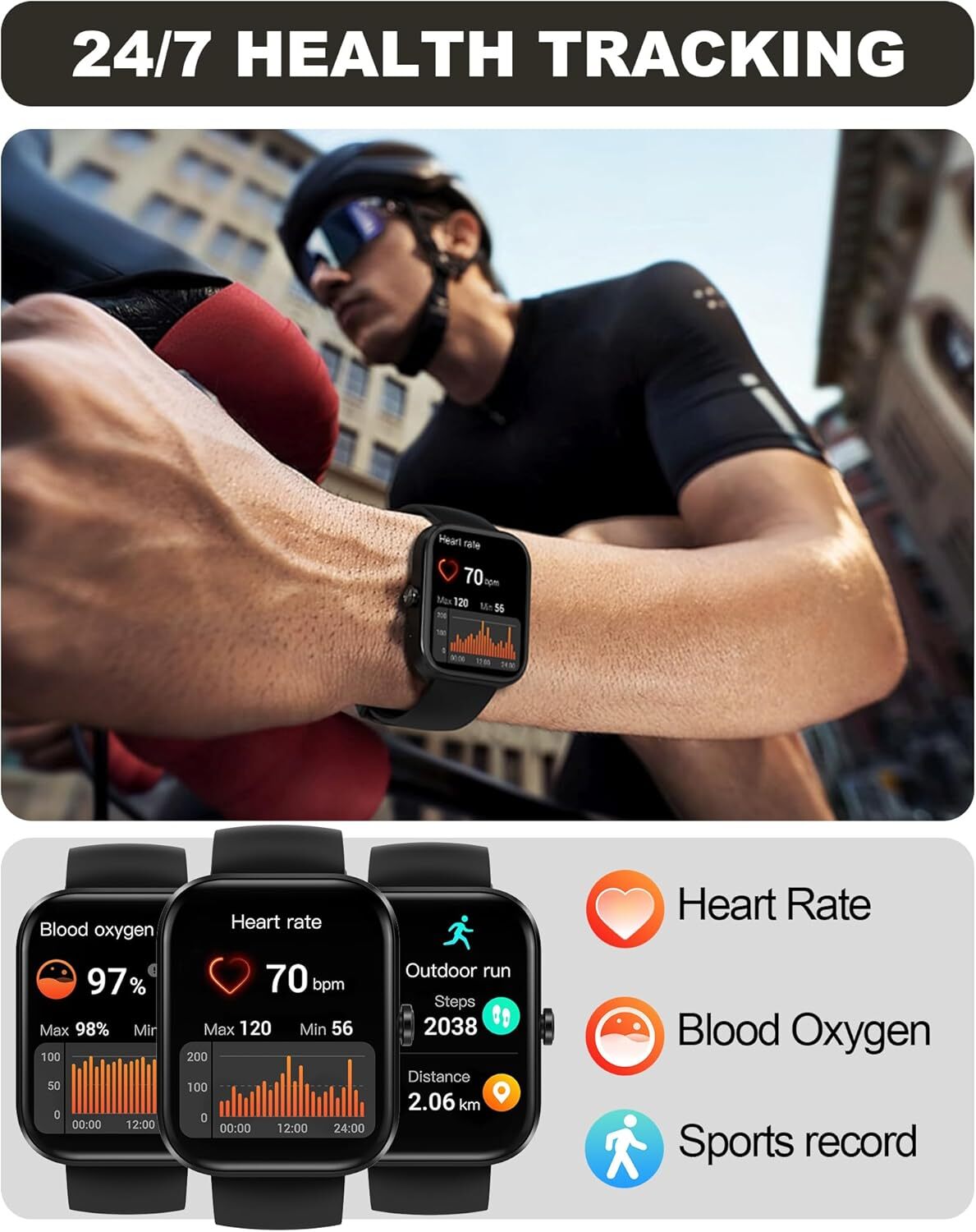 Smart Watch for Men Women(Answer/Make Call)-1.91″ HD Fitness BLACK