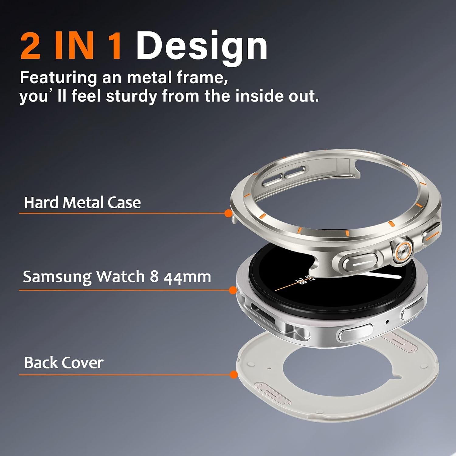 Case For Samsung Galaxy Watch 8 44mm Metal Bumper Shockproof Protective Cover