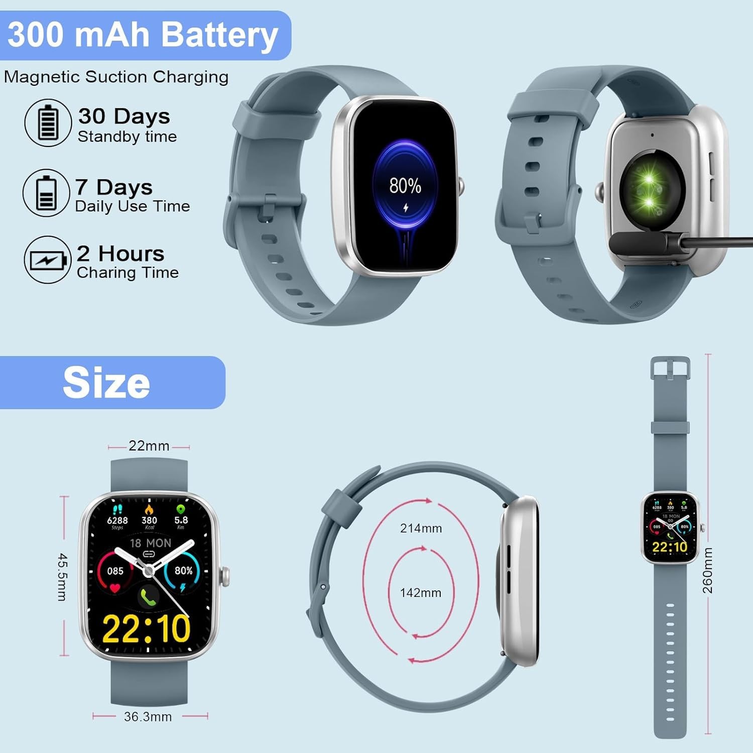 , 1.96″ HD , Touch Screen Answer/Make , IP68 Waterproof 100+ Sport Fitness Tr…