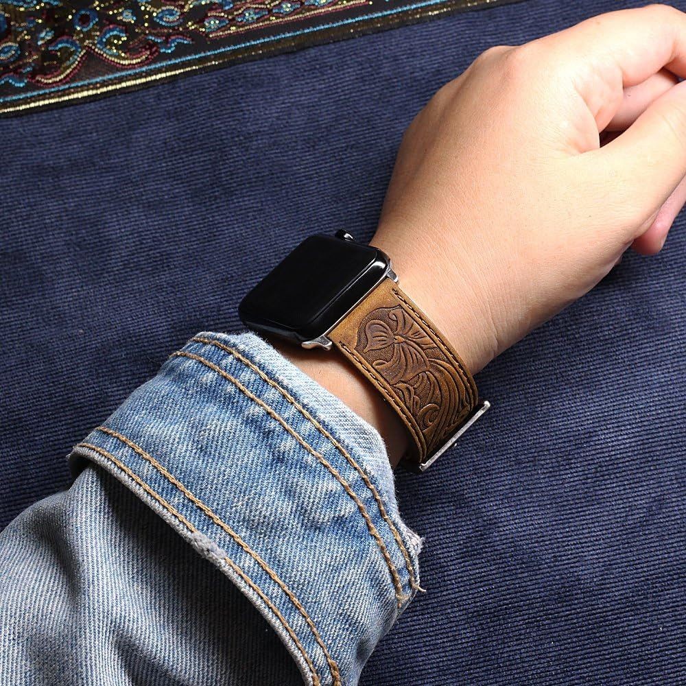Handmade Retro Brown Leather Band for Apple Watch Series 7 44mm Genuine Strap