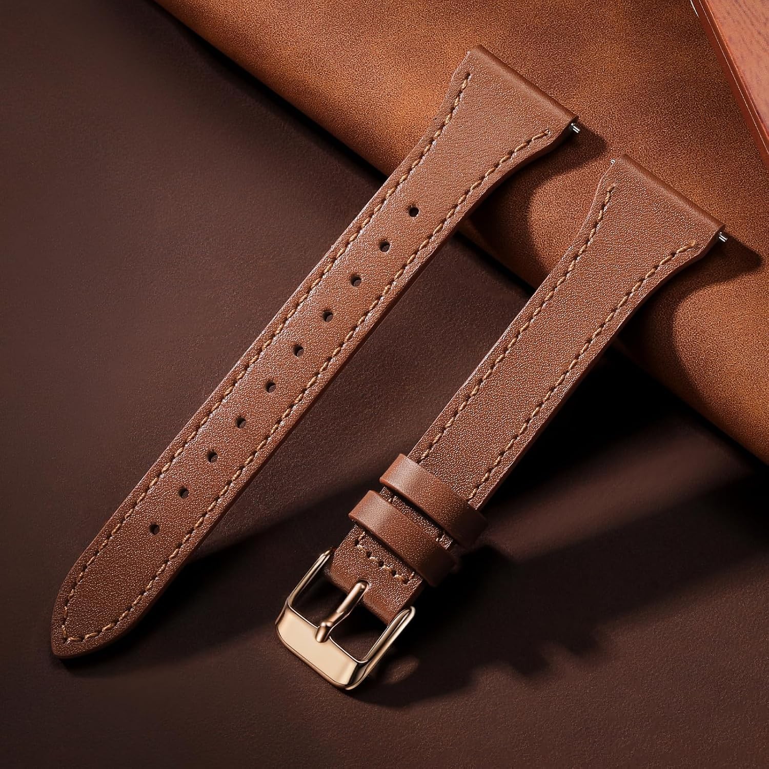 20mm Brown Leather Band for Galaxy Watch 7/6/5/4 40mm 44mm with Quick Release