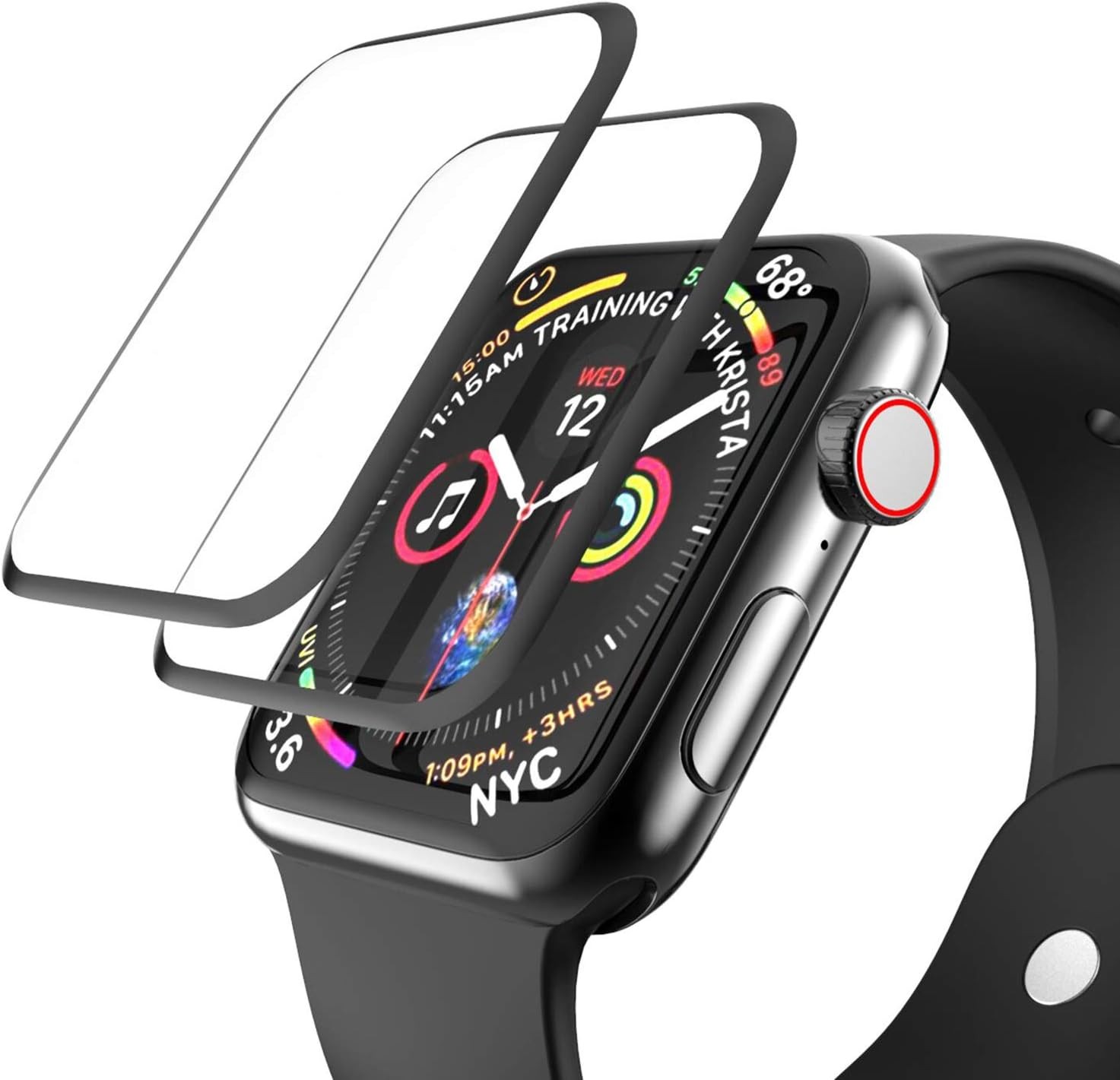 2 Pack 3D Full Coverage Tempered Glass Screen Protectors for Apple Watch 44mm