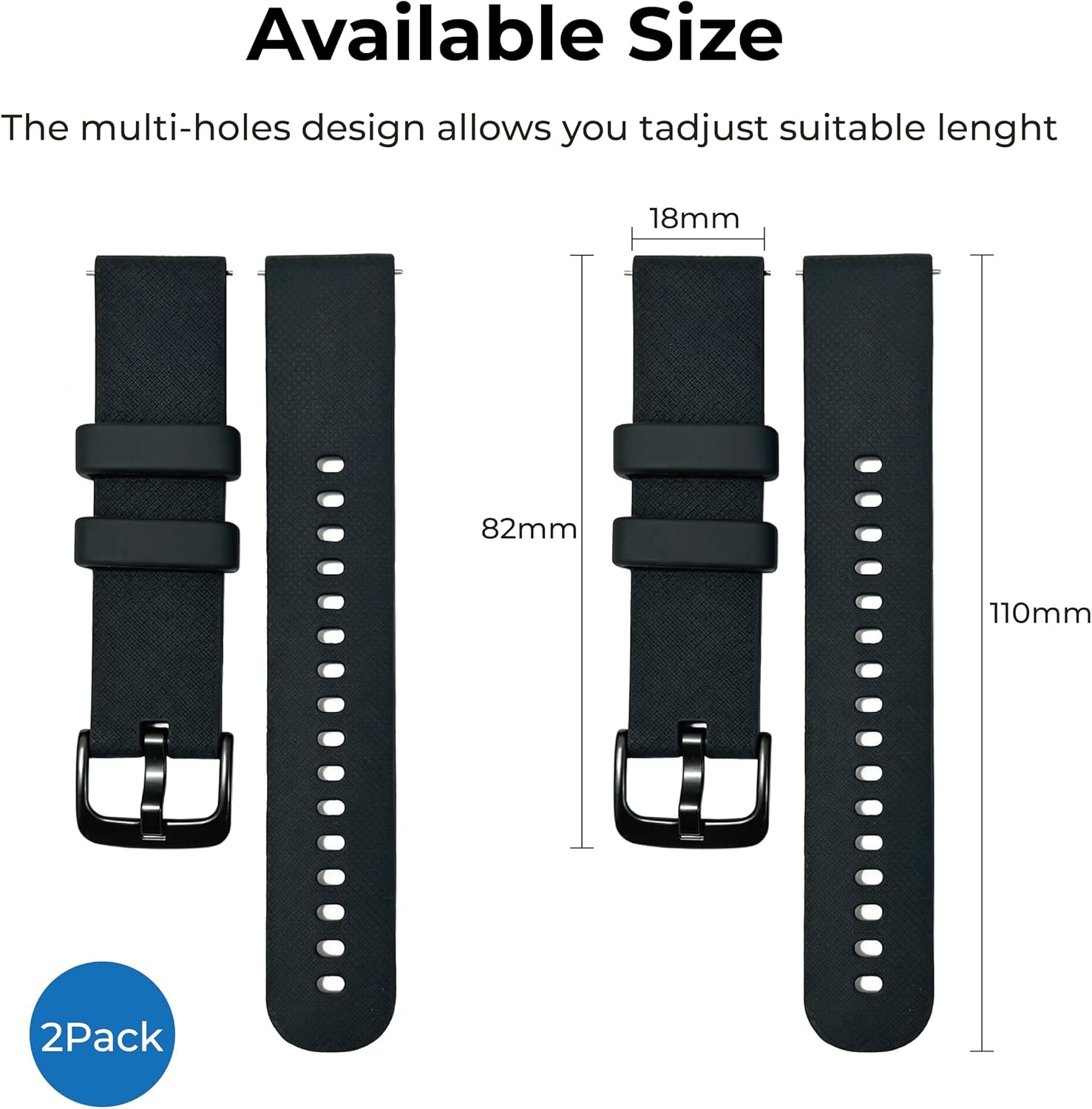 2 Pack Soft Silicone Strap Compatible with Garmin Vivoactive 4S 18mm