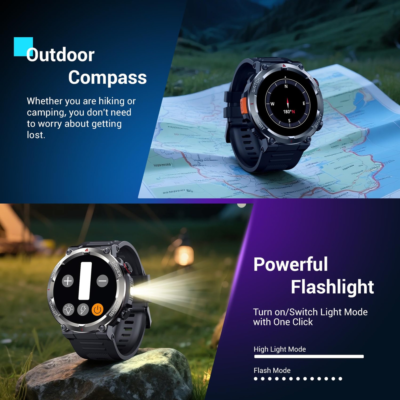 Military Smart Watch for Men(Answer/Make Calls),Outdoor L, W50Pro-Black