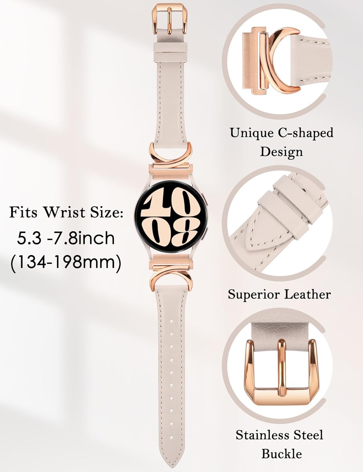 20mm Leather Strap Compatible with Samsung Galaxy Watch 6 40mm 44mm Slim