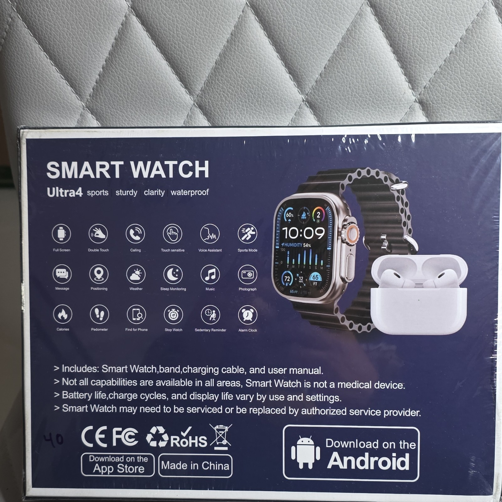 DG-11 Ultra 4 Smartwatch Super AMOLED Display, 7+1 Bands Waterproof and Ear Pods