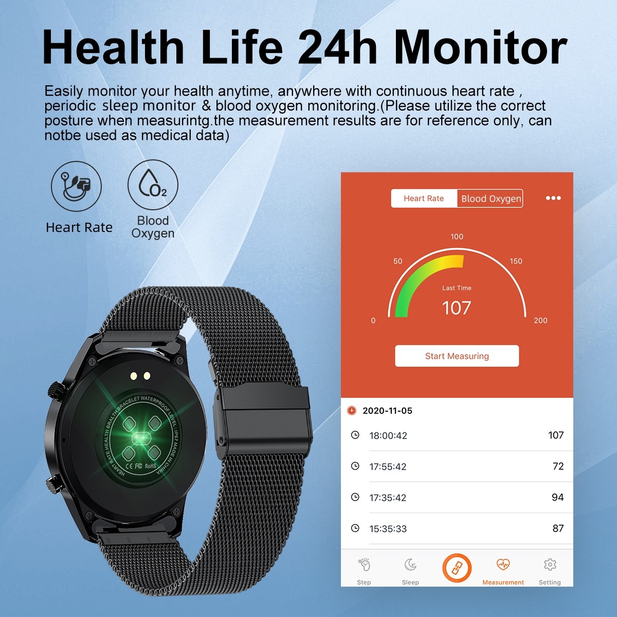 Smart Watch Men Bluetooth Heart Rate Blood Oxygen Sleep Monitor Fitness Tracker