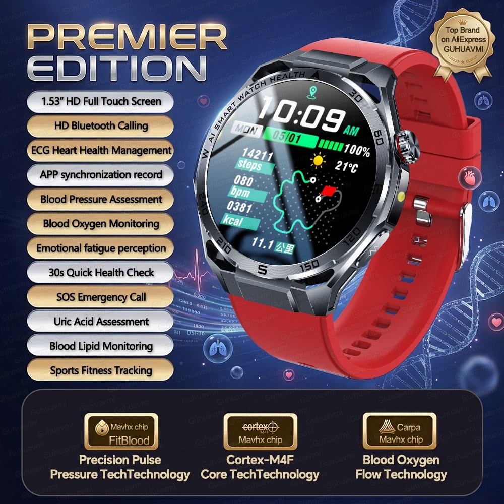 2026 AI ECG Smart Watch AMOLED Bluetooth Call Heart Rate IP68 Android iOS