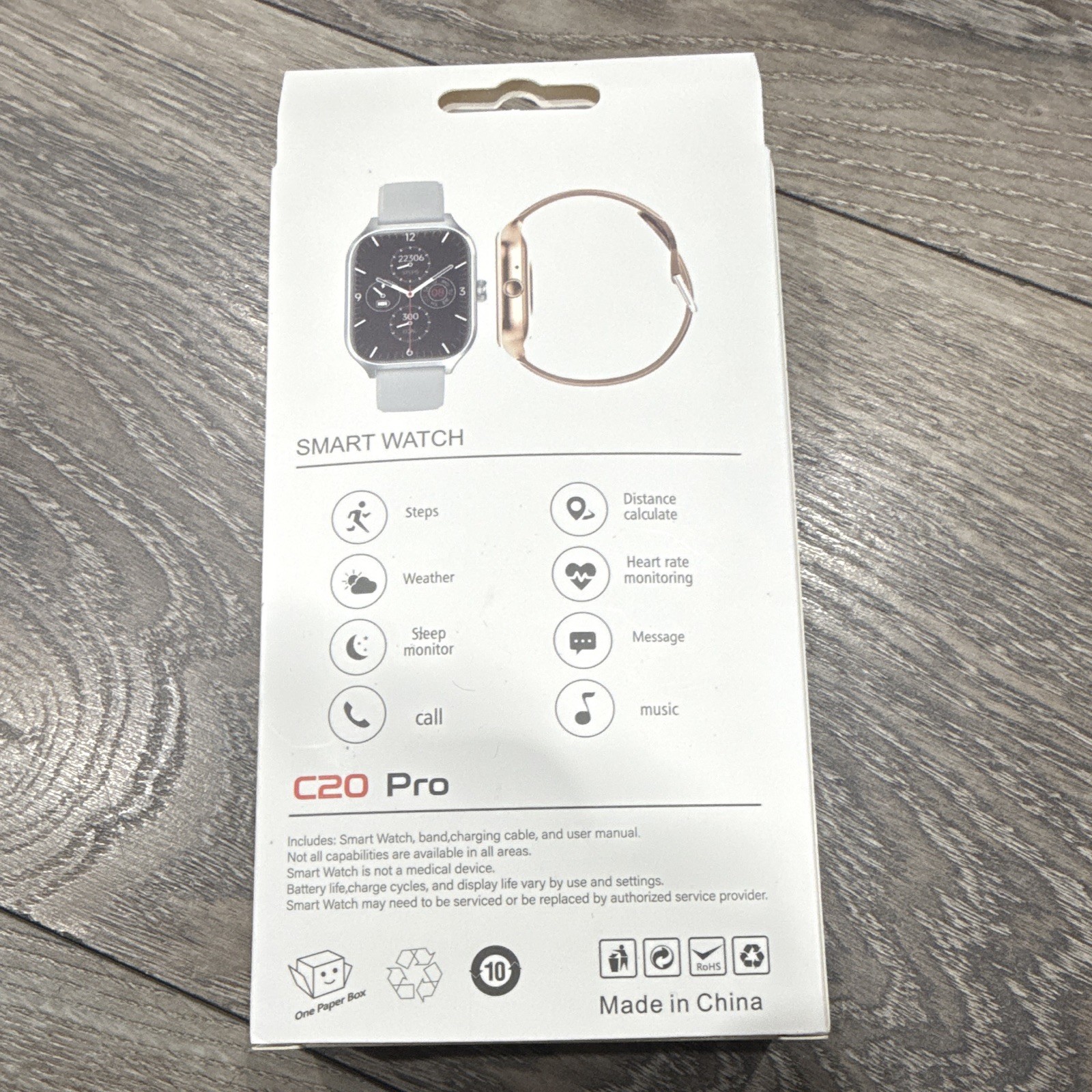 C20 Pro Smart Watch 45mm Black Silicone Band Heart Rate Sleep Weather Music