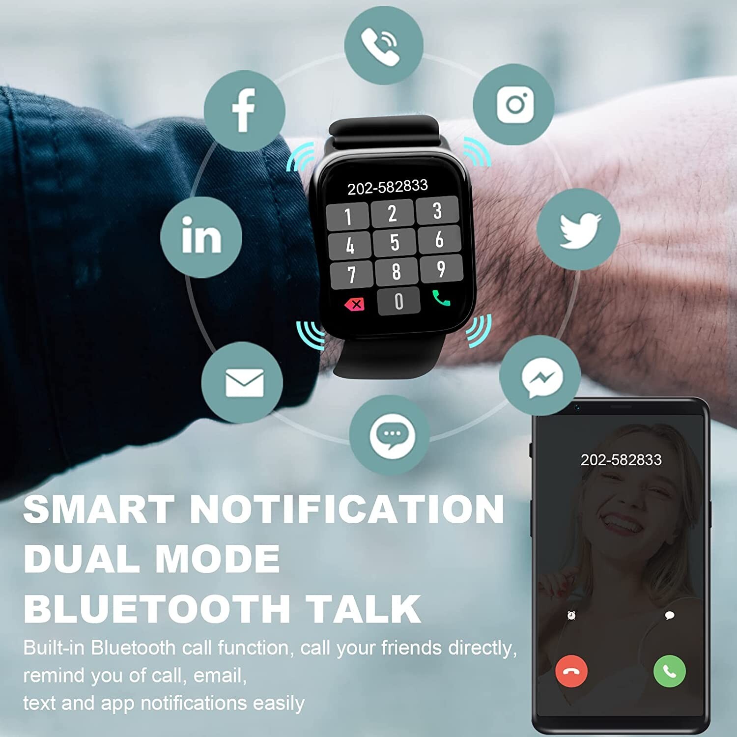 Choiknbo Smart Watch 1.7” Full Touch Screen Call Answer/Dial Fitness Tracker Sm