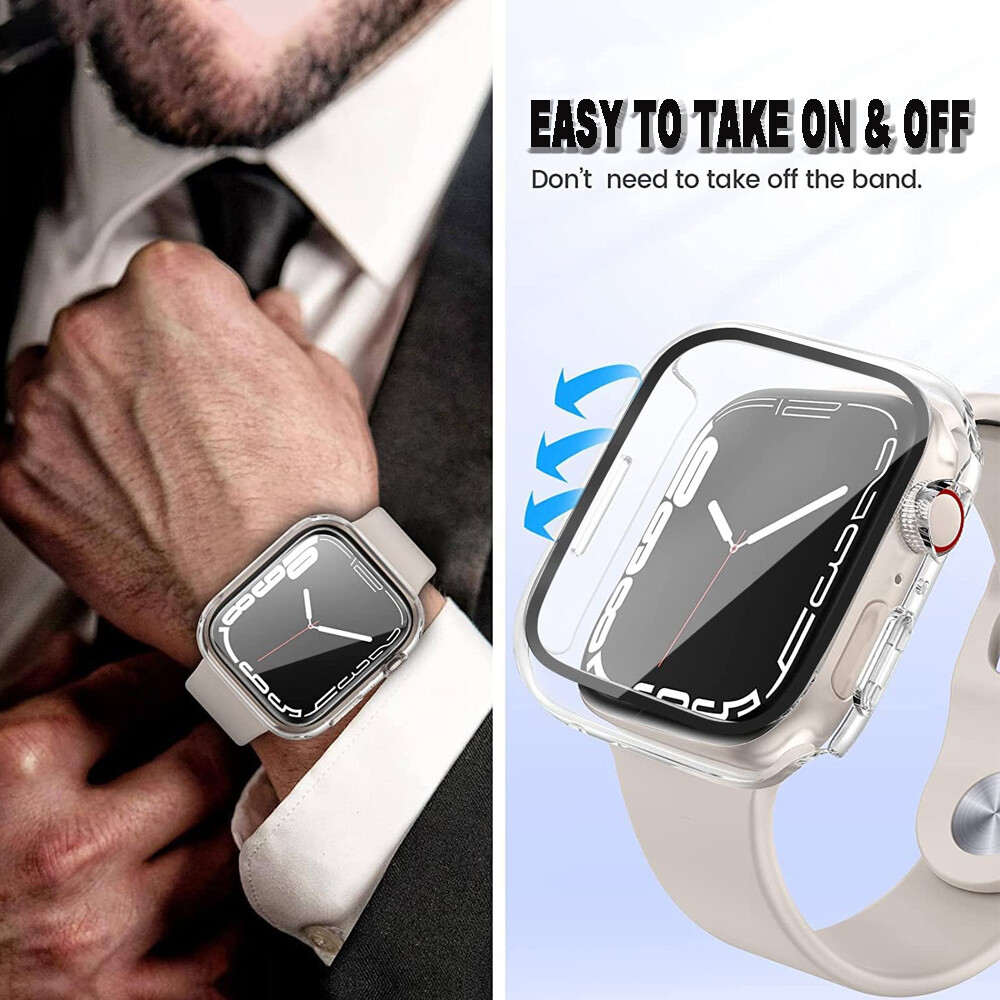 For Apple Watch Series 8 Full Tempered Glass Screen Protector Case Cover 41/45MM