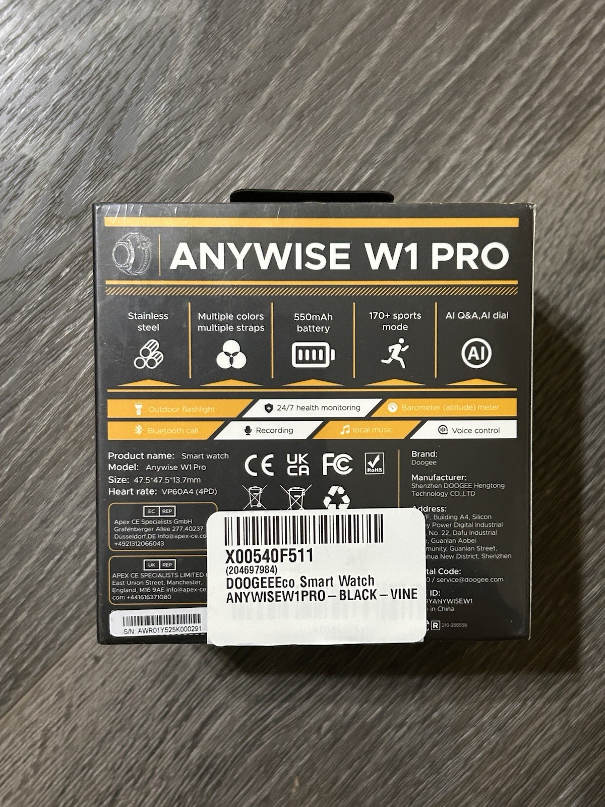 DOOGEE Anywise W1 Pro Smartwatch 47.5mm AMOLED GPS HR BT iOS/Android