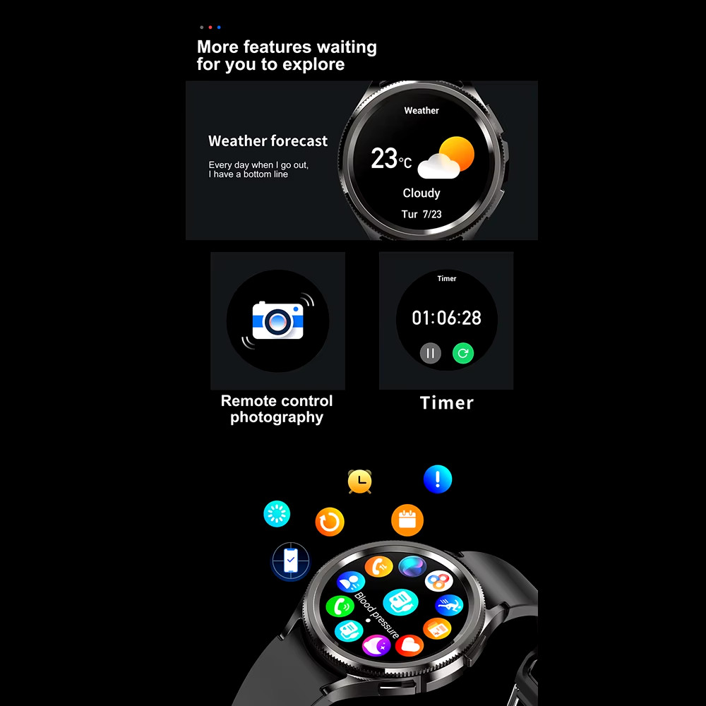 Smart Watch 6 Classic: GPS, health tracking, heart rate, waterproof, BT.