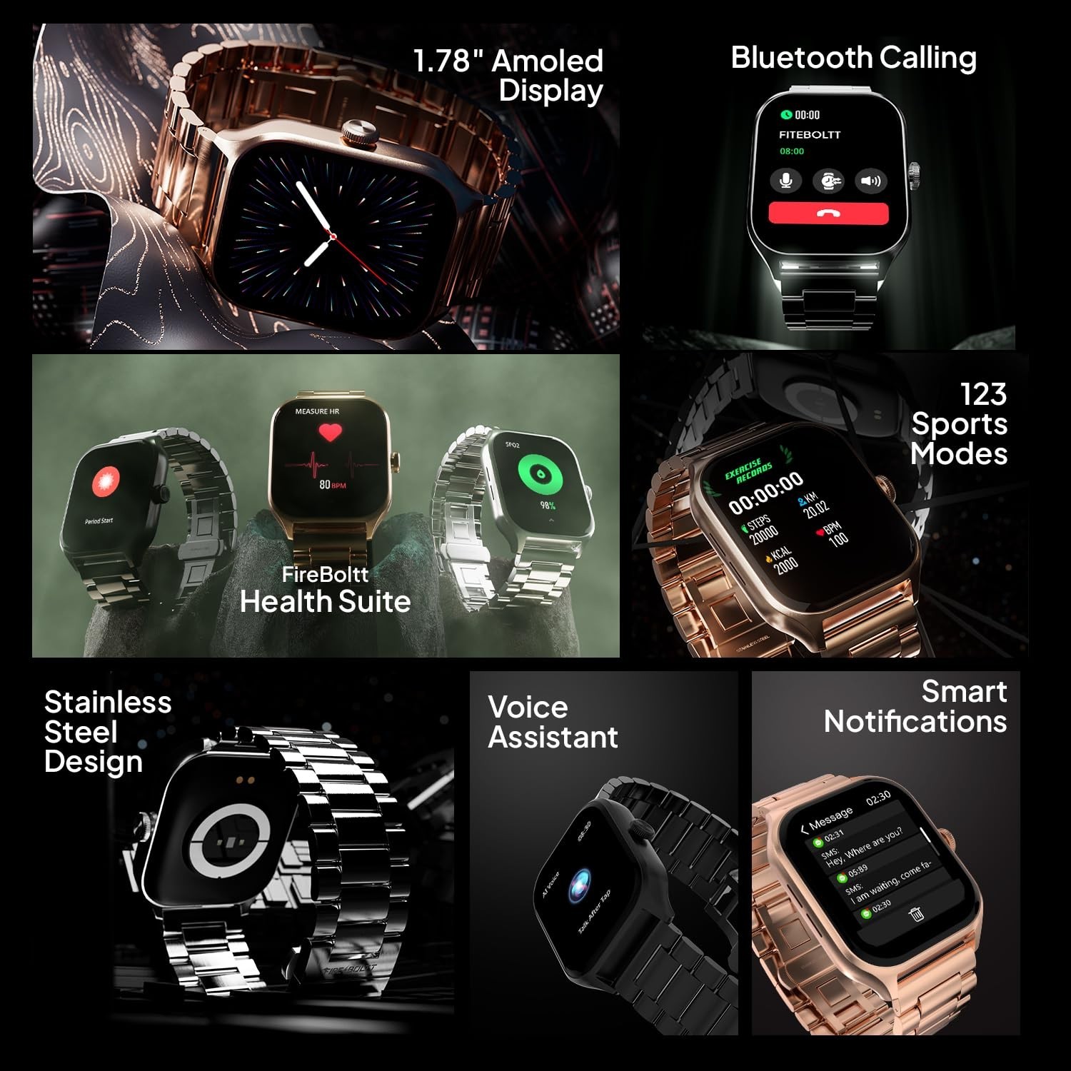 Fire-Boltt 1.78 Inch Smart Watch | Sports Mode, Water-Resistant, Health Tracking