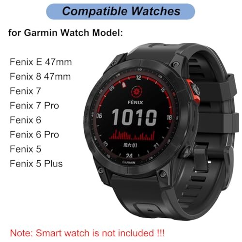 Soft Silicone Strap Compatible with Garmin Fenix 5/6/7/8 47mm Watch, Quick Fit W
