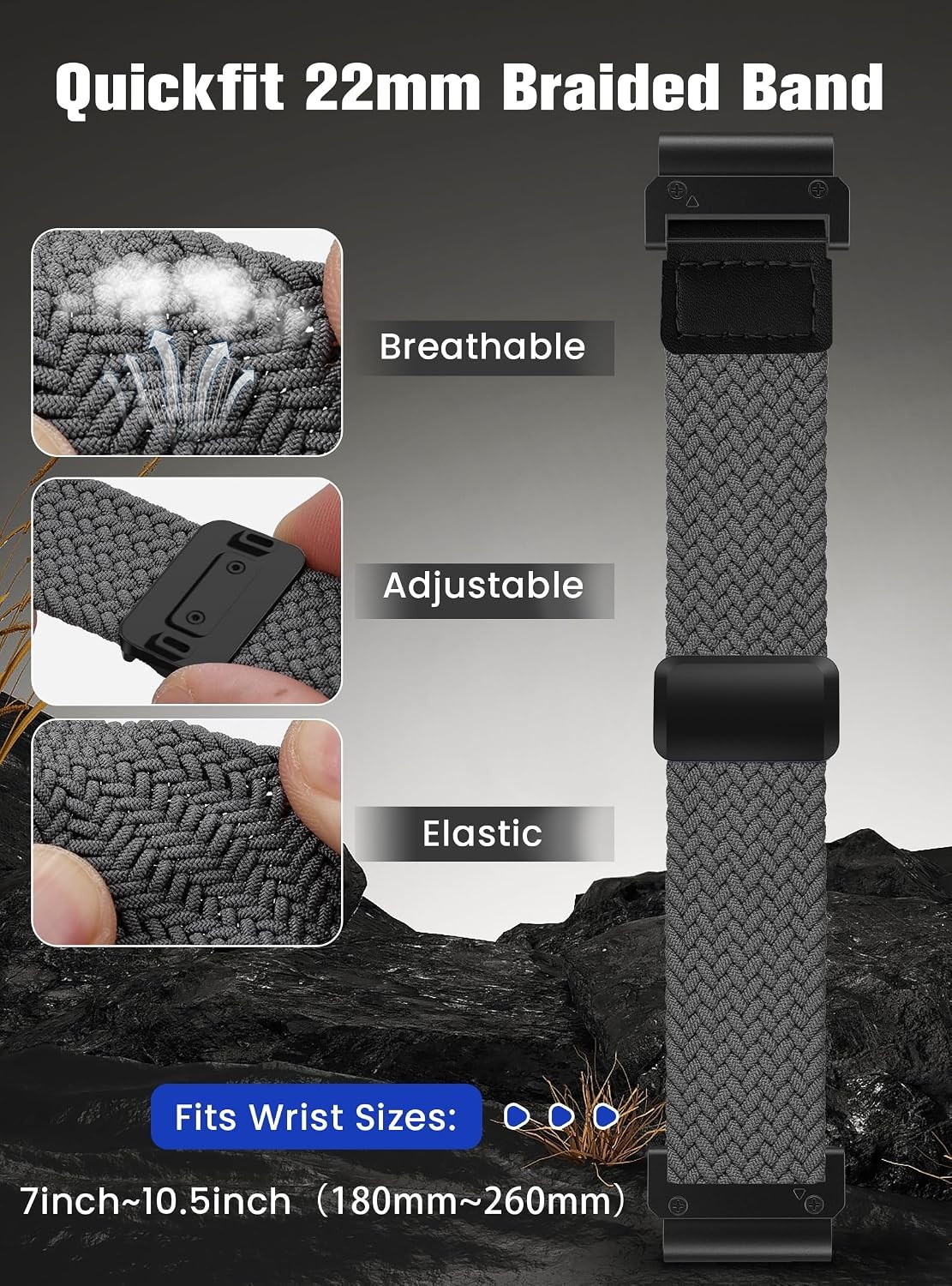 22mm Nylon Strap Compatible with Garmin Fenix 8 47mm, Magnetic Clasp