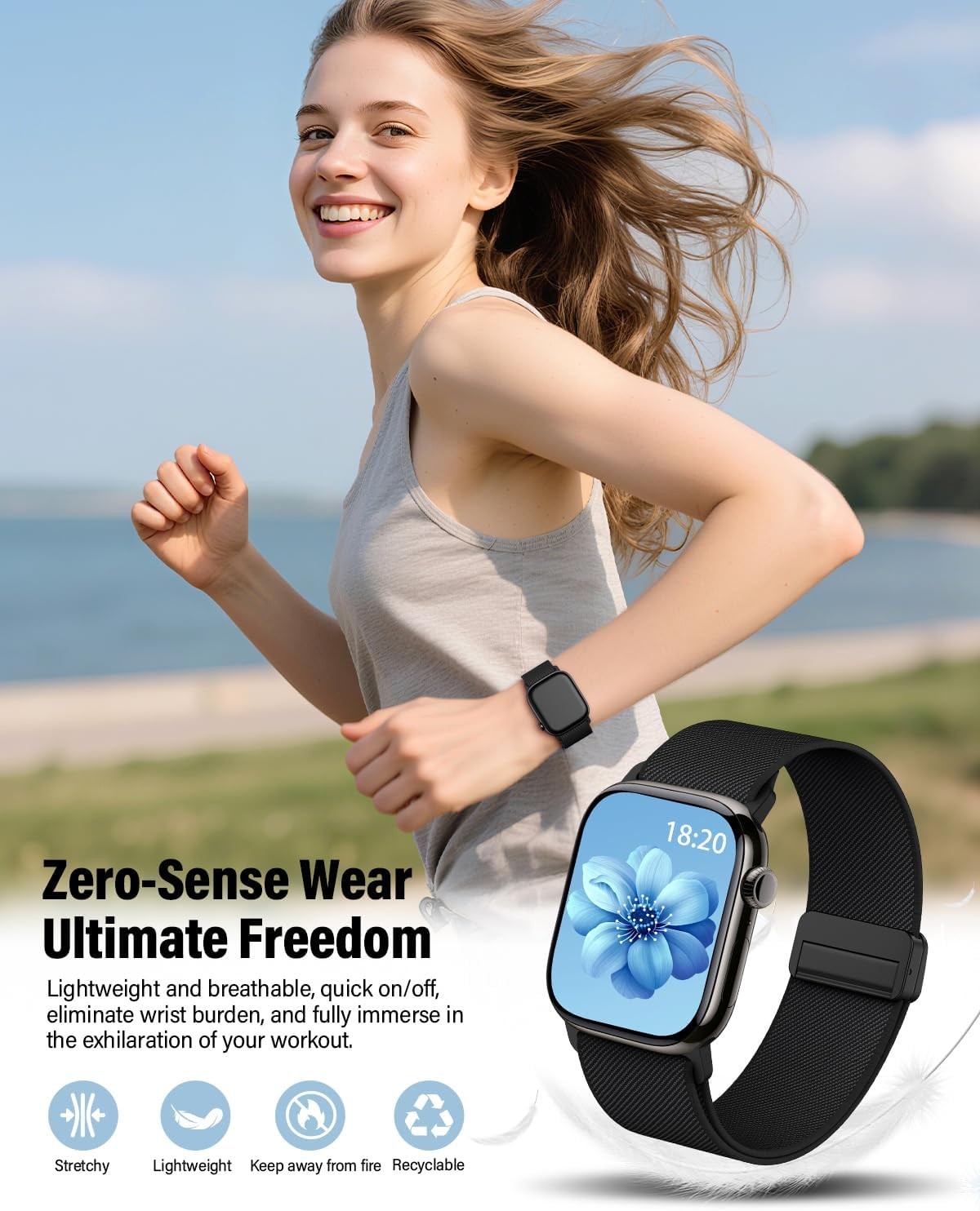 Strong Magnetic Clasp Stretchy Strap Compatible with Apple Watch 40mm 44mm