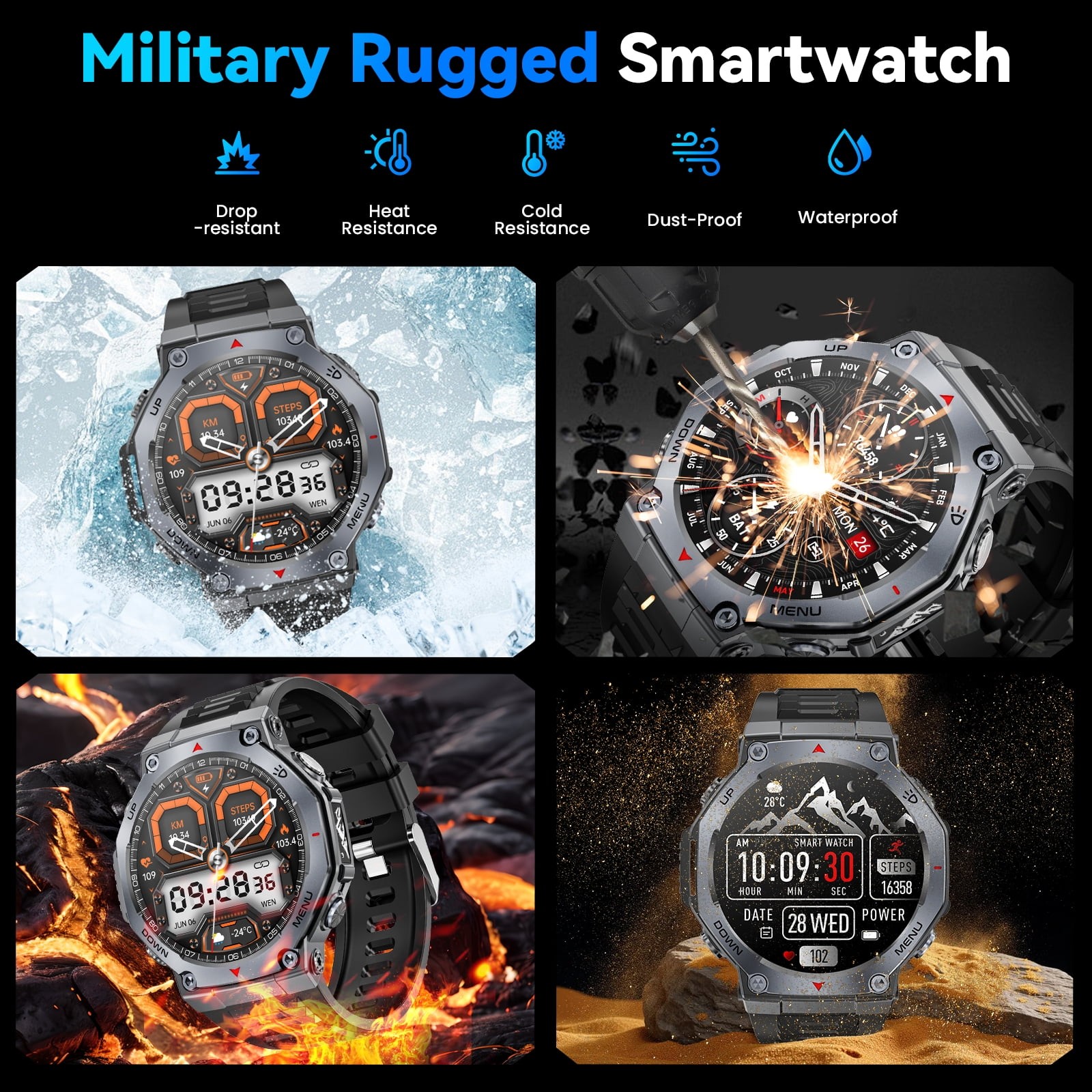 Rugged Smart Watch for Men AMOLED 1.43″ Fitness Tracker Bluetooth Calls
