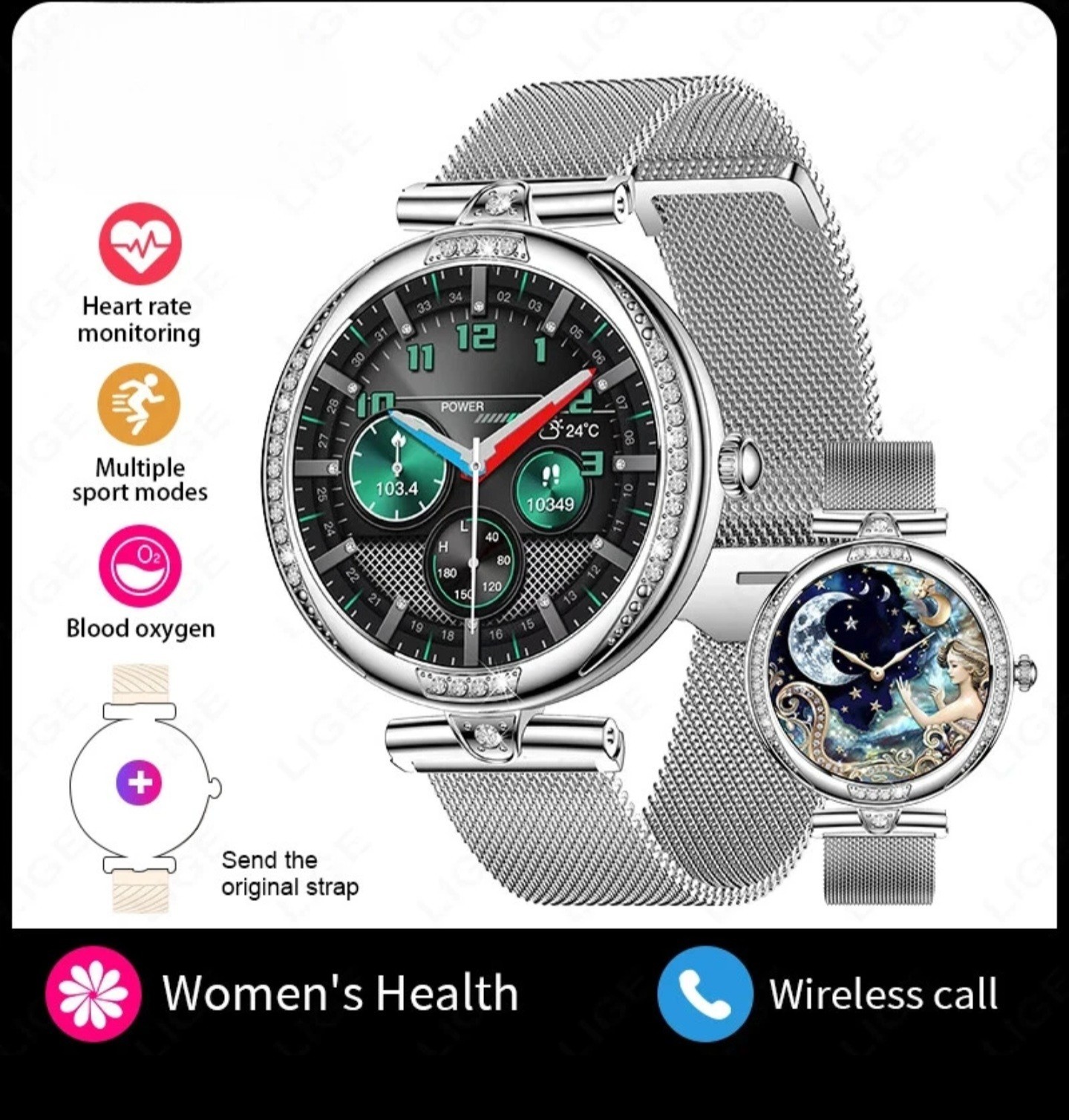 Smart Watch Fashion Ladies Wristwatch Bluetooth Calling Women Fitness Smartwatch