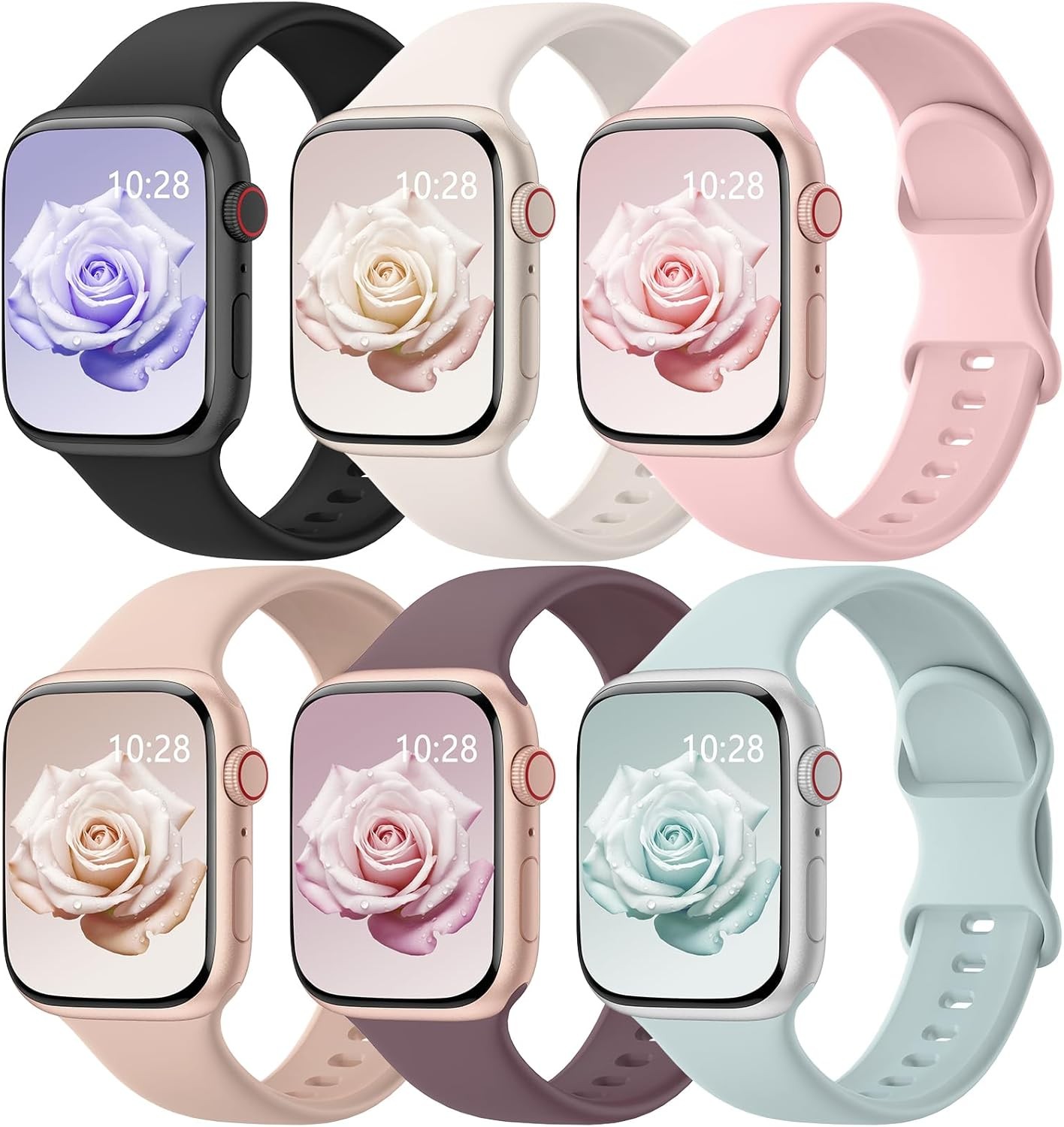 6 Pack of Silicone Wrist Straps for 44mm Apple Watch Series 7 Bands