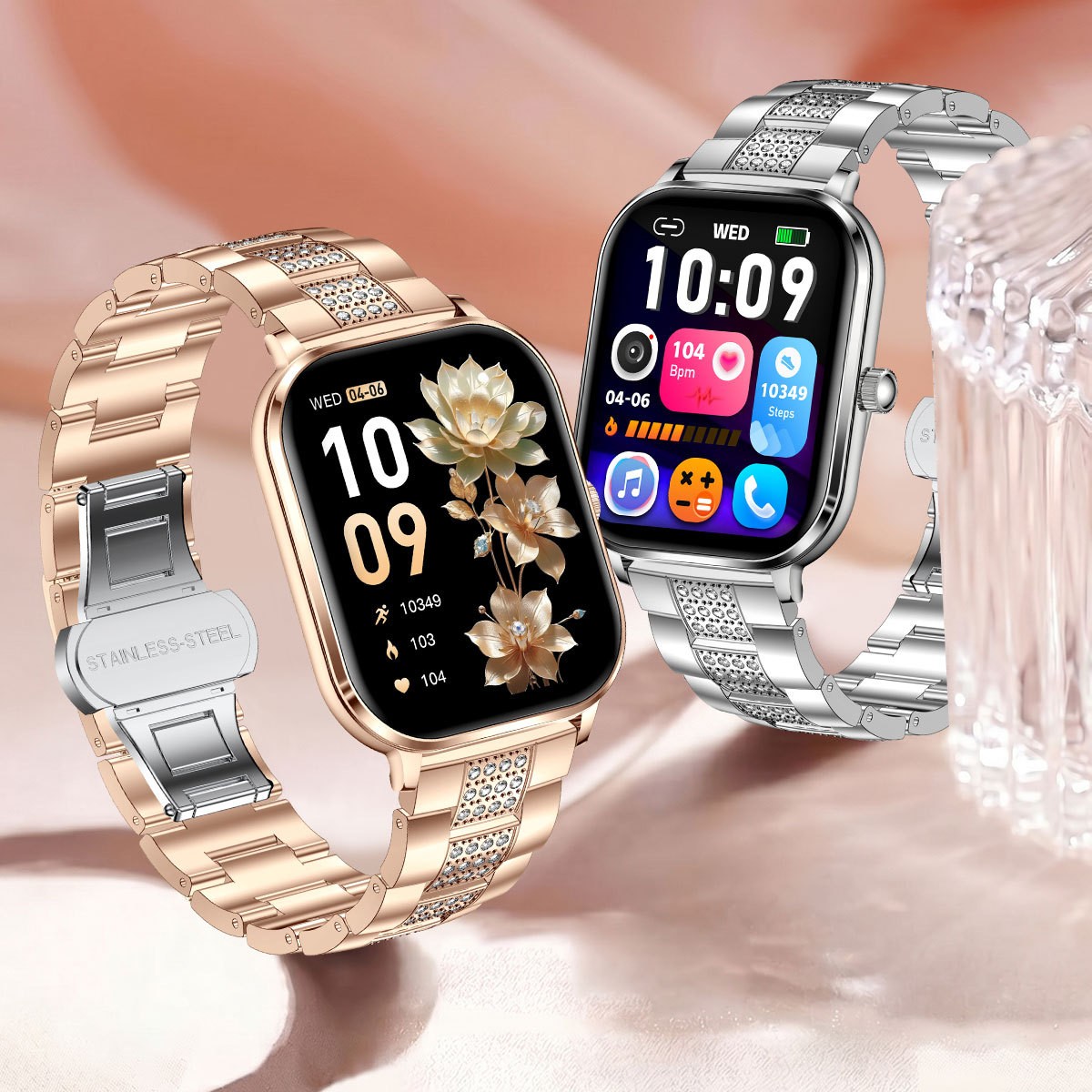 Women Smart Watch 1.82″ HD Touch Screen Bluetooth Call IP68 Waterproof Rose Gold