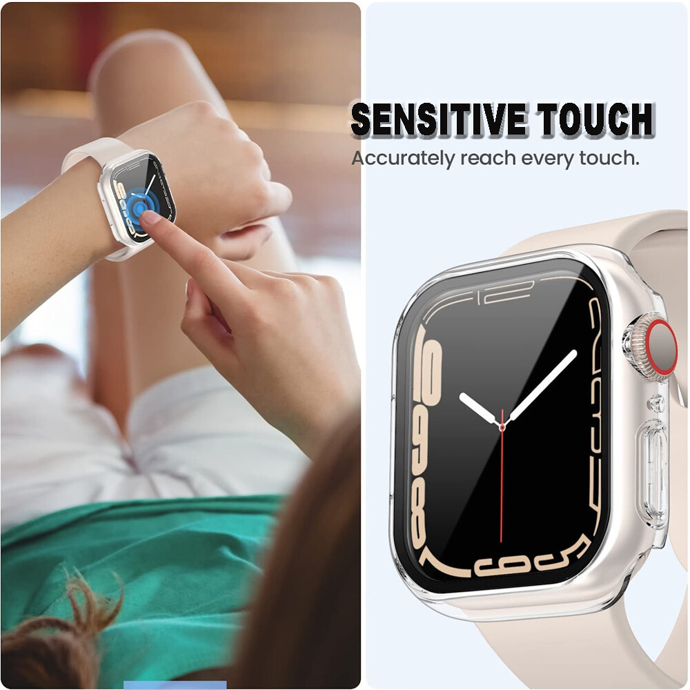For Apple Watch Series 8 Full Tempered Glass Screen Protector Case Cover 41/45MM