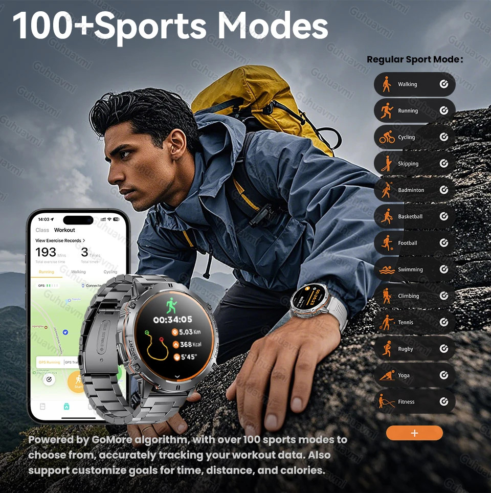 2026 New Military TANK X3 1000mAh Battery Smart Watch Men 10ATM Waterproof Swim