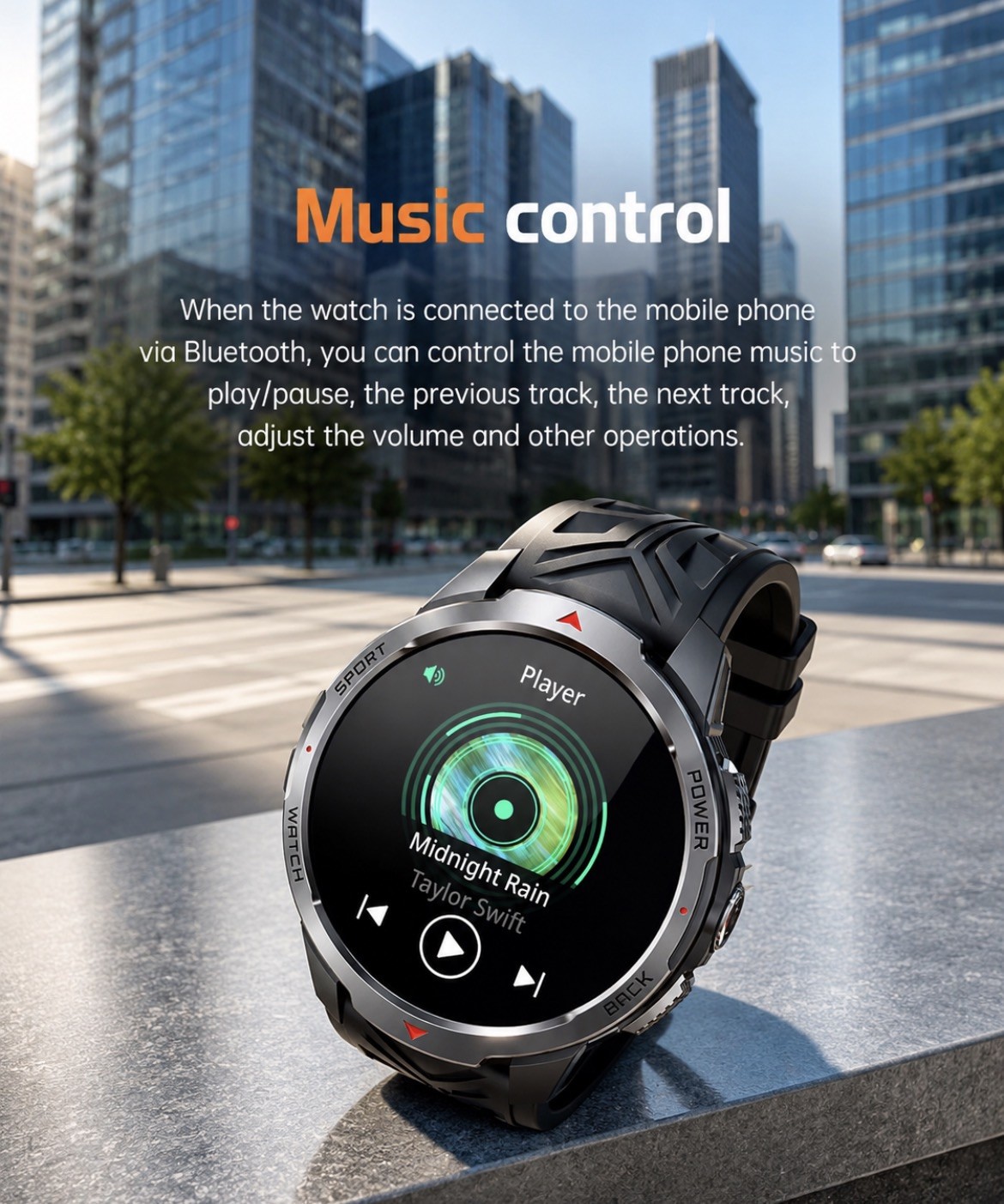 Smartwatch Flashlight 3ATM Waterproof Fitness & Health Tracker, Multi Funct