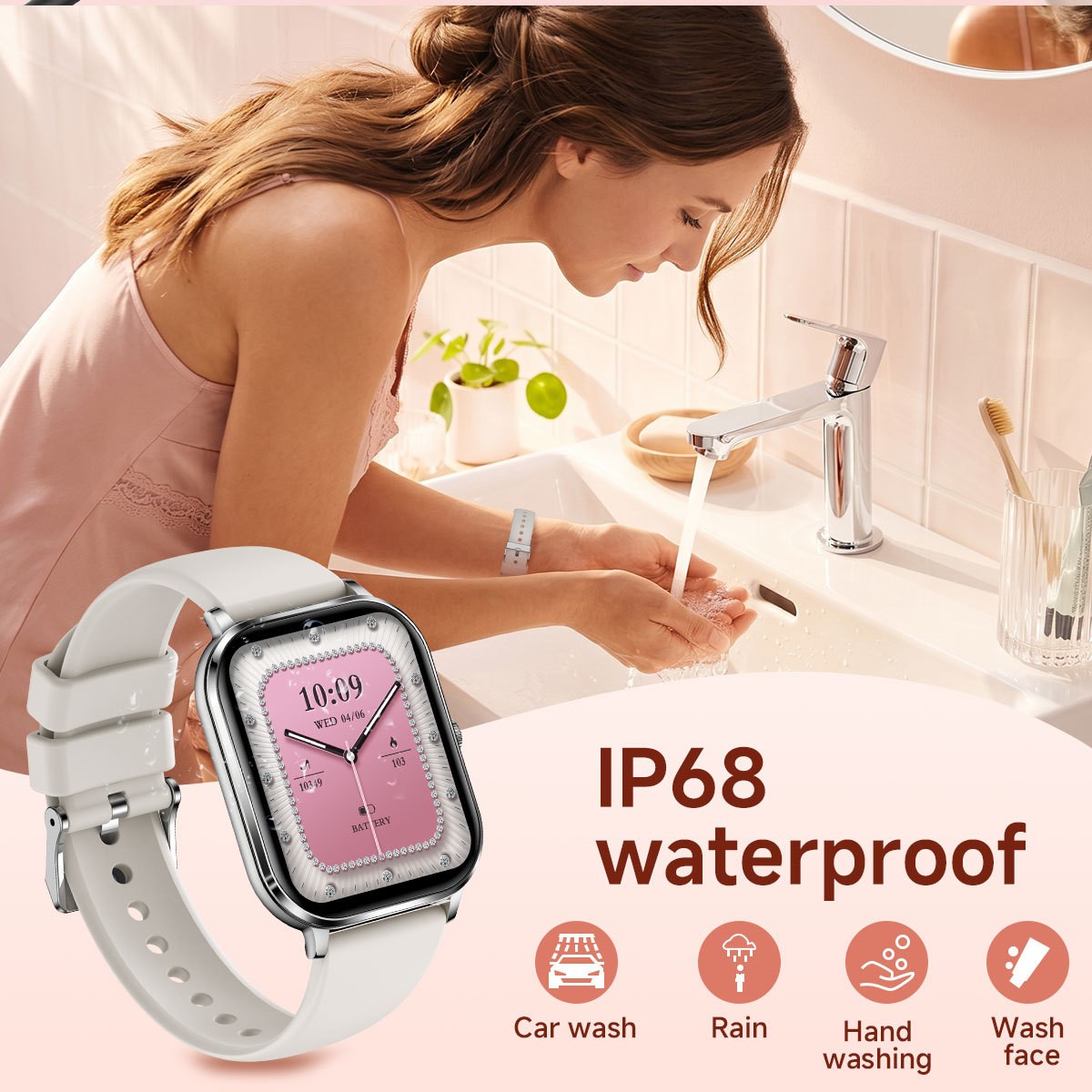 Women Smart Watch 1.82″ HD Touch Screen Bluetooth Call IP68 Waterproof Rose Gold