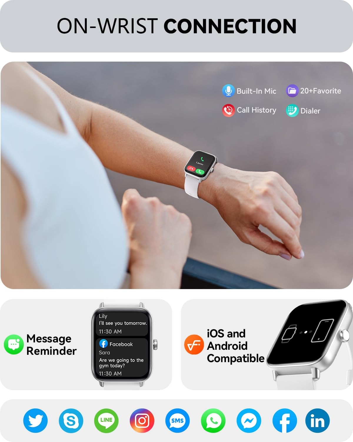 aeac Smart Watches for Women Men Android & iPhone, 1.8 inches, Off-White