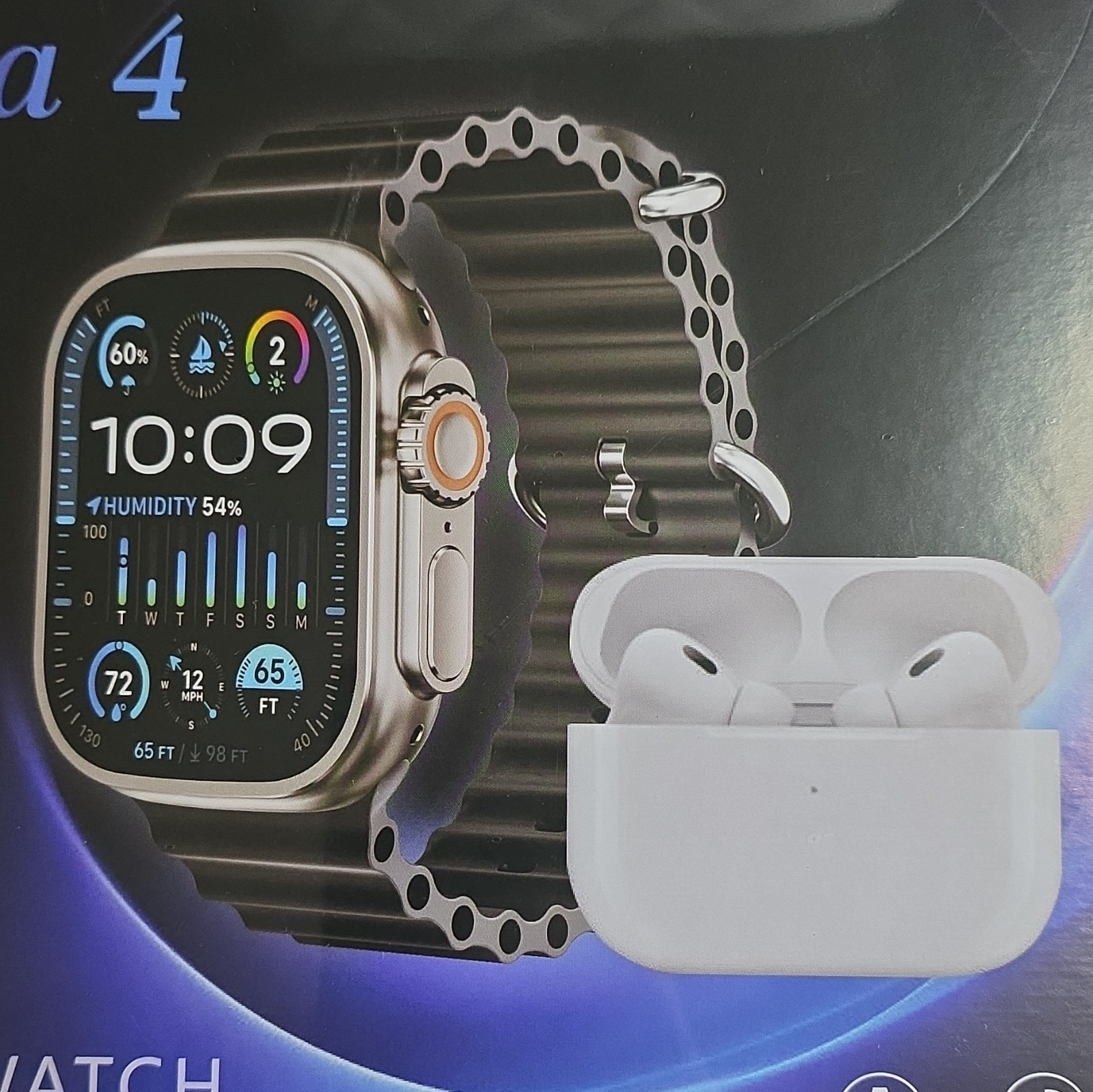 DG-11 Ultra 4 Smartwatch Super AMOLED Display, 7+1 Bands Waterproof and Ear Pods