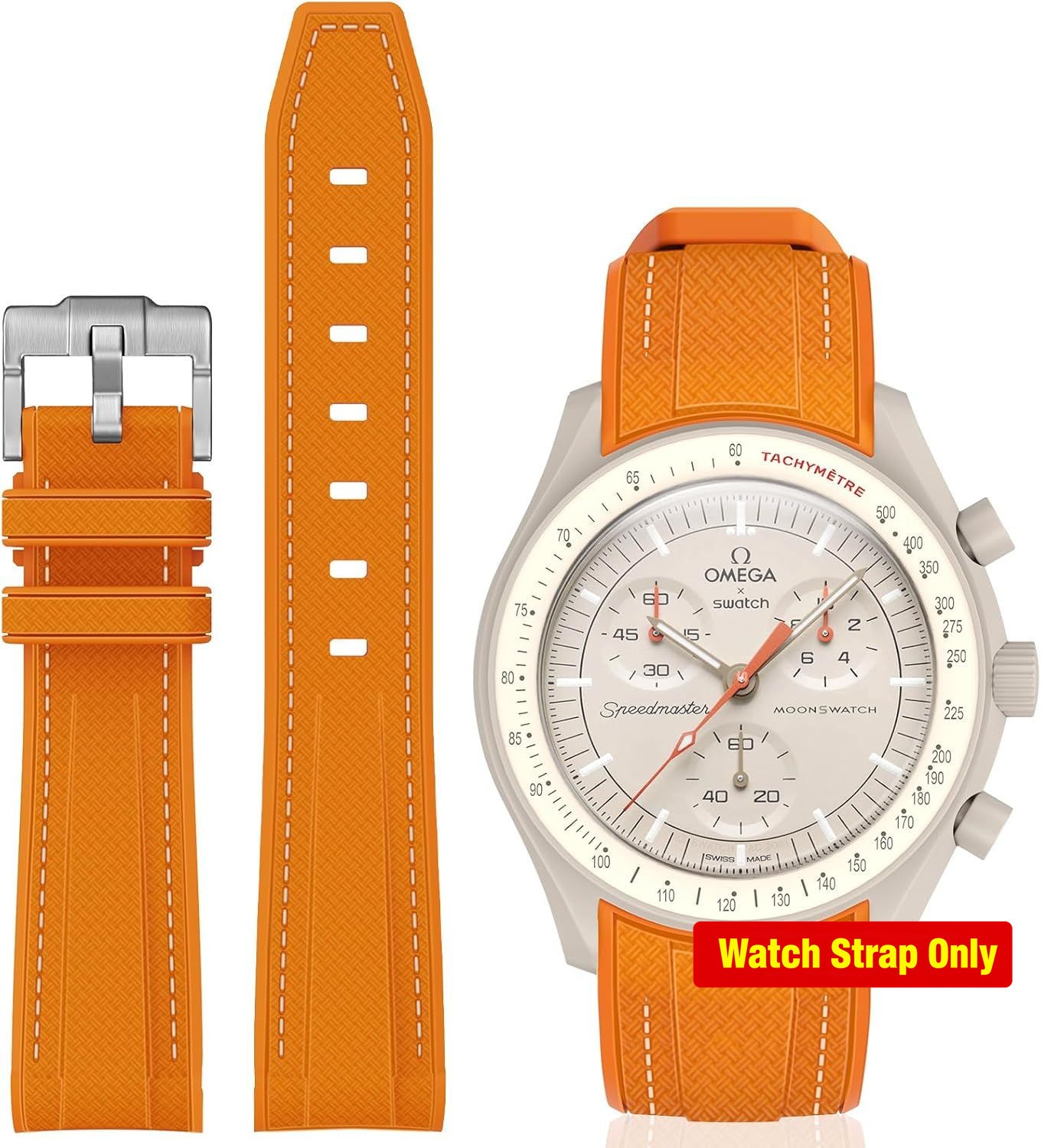 20mm Curved Silicone Watch Strap for Omega X Swatch, Replacement Band, Orange