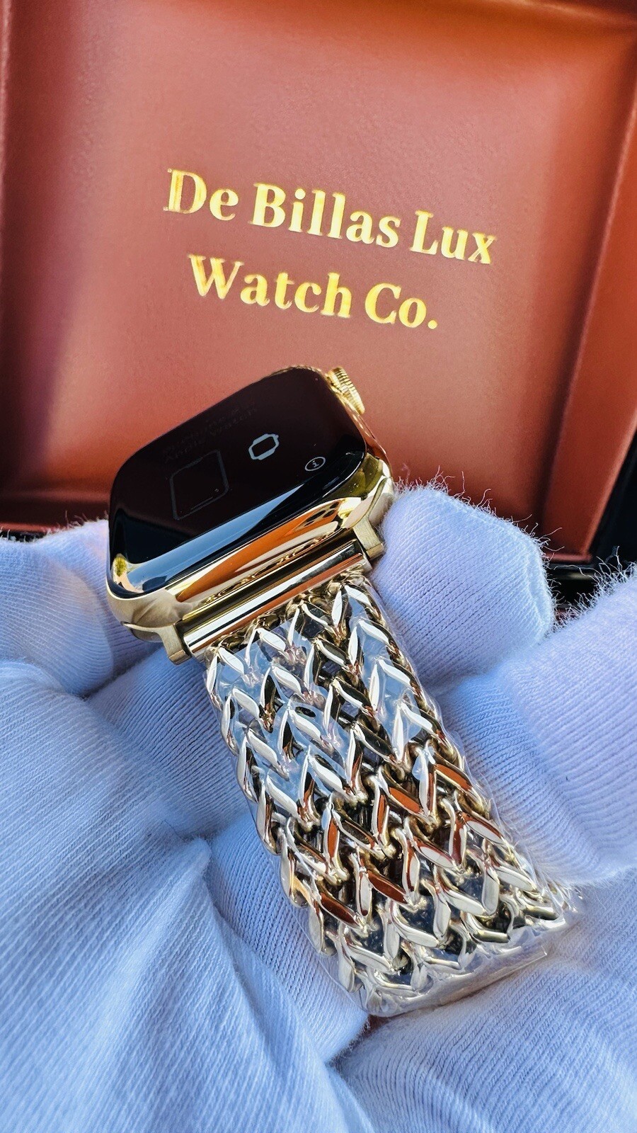 Custom 24k Gold Plated 45mm Apple Watch Stainless Steel Series 9 Chains Band