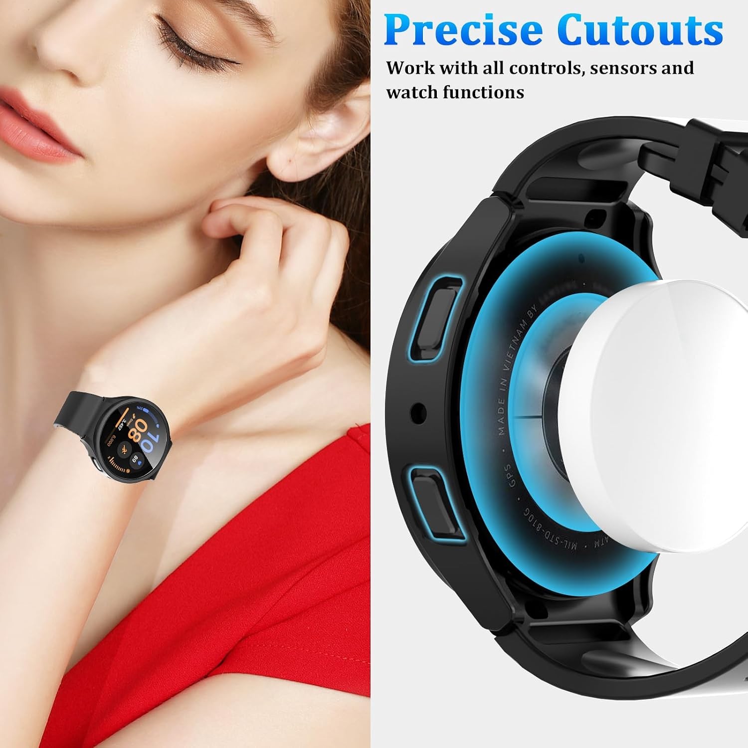 6+6 Pack Anti-Fog Tempered Glass Screen Protector Case for Galaxy Watch 40mm