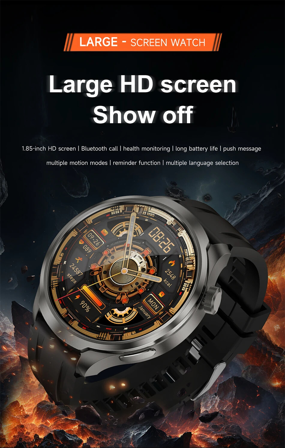 GPS Outdoor Smartwatch Men’s 1.85″ AMOLED HD Health NFC Sports Watch Android iOS