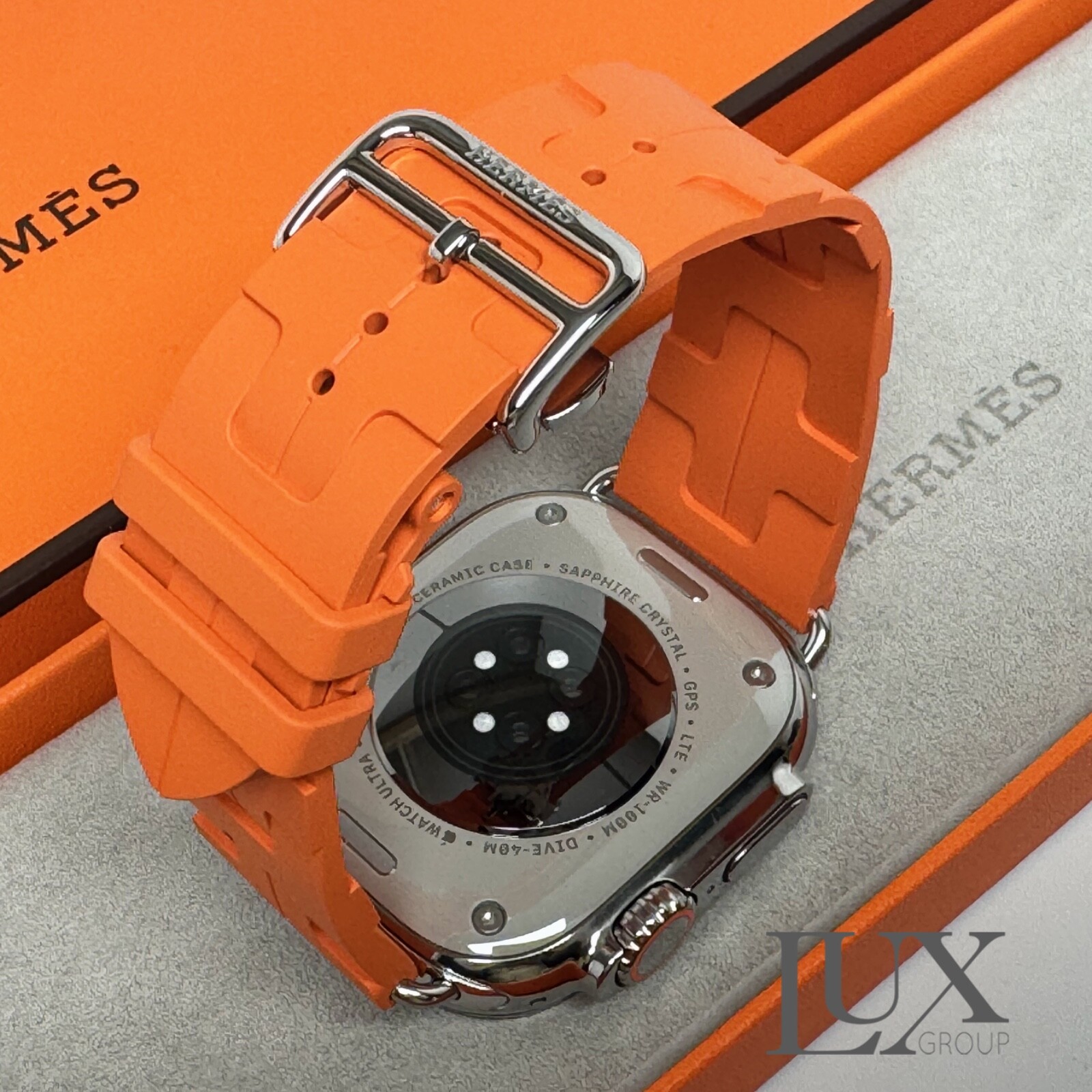 New Apple Watch Ultra 49mm Polished Genuine Hermes Kilim Orange Band AppleCare