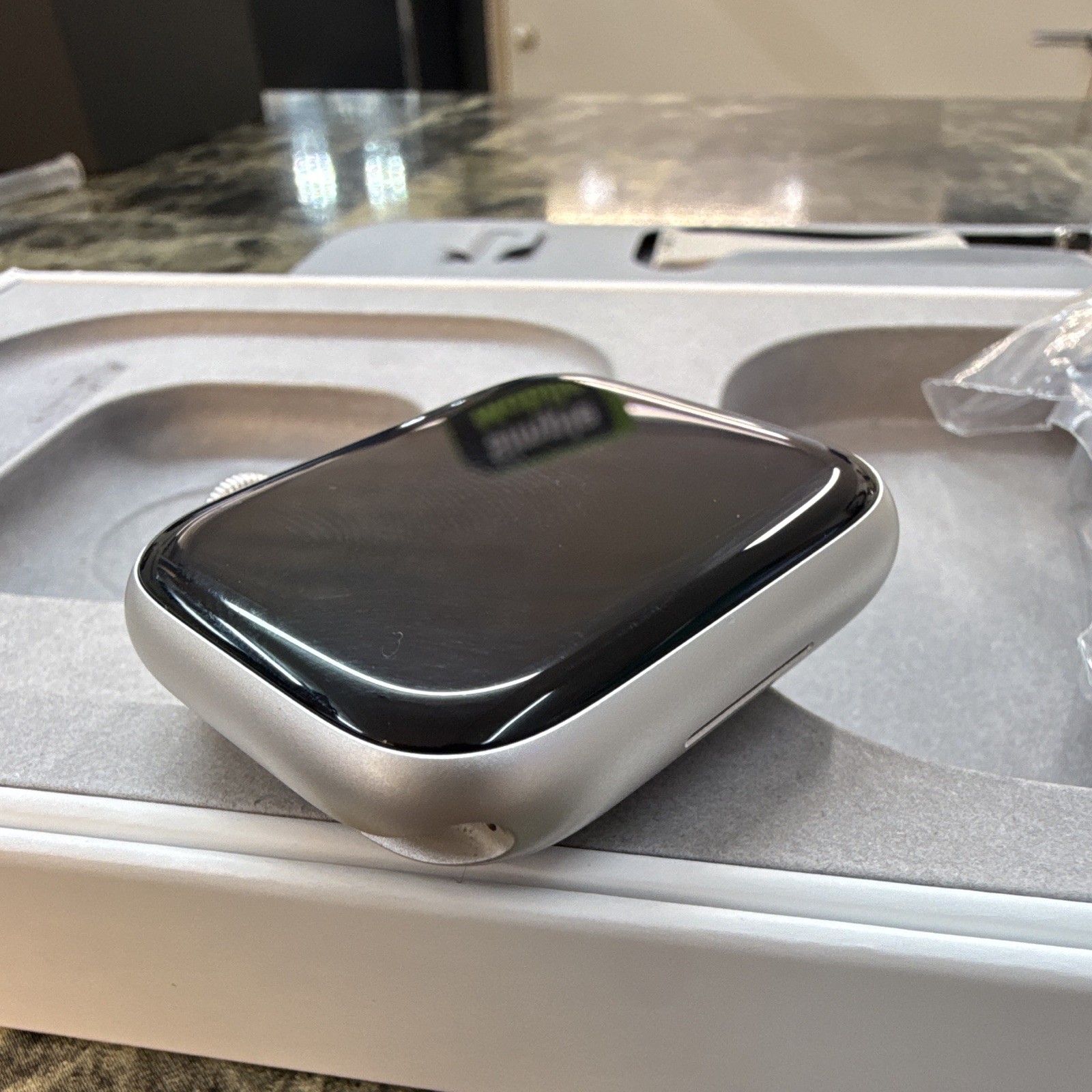 Apple Watch Series 9 GPS 32GB w/ White Silicone Band, Silver Aluminum Case 45mm
