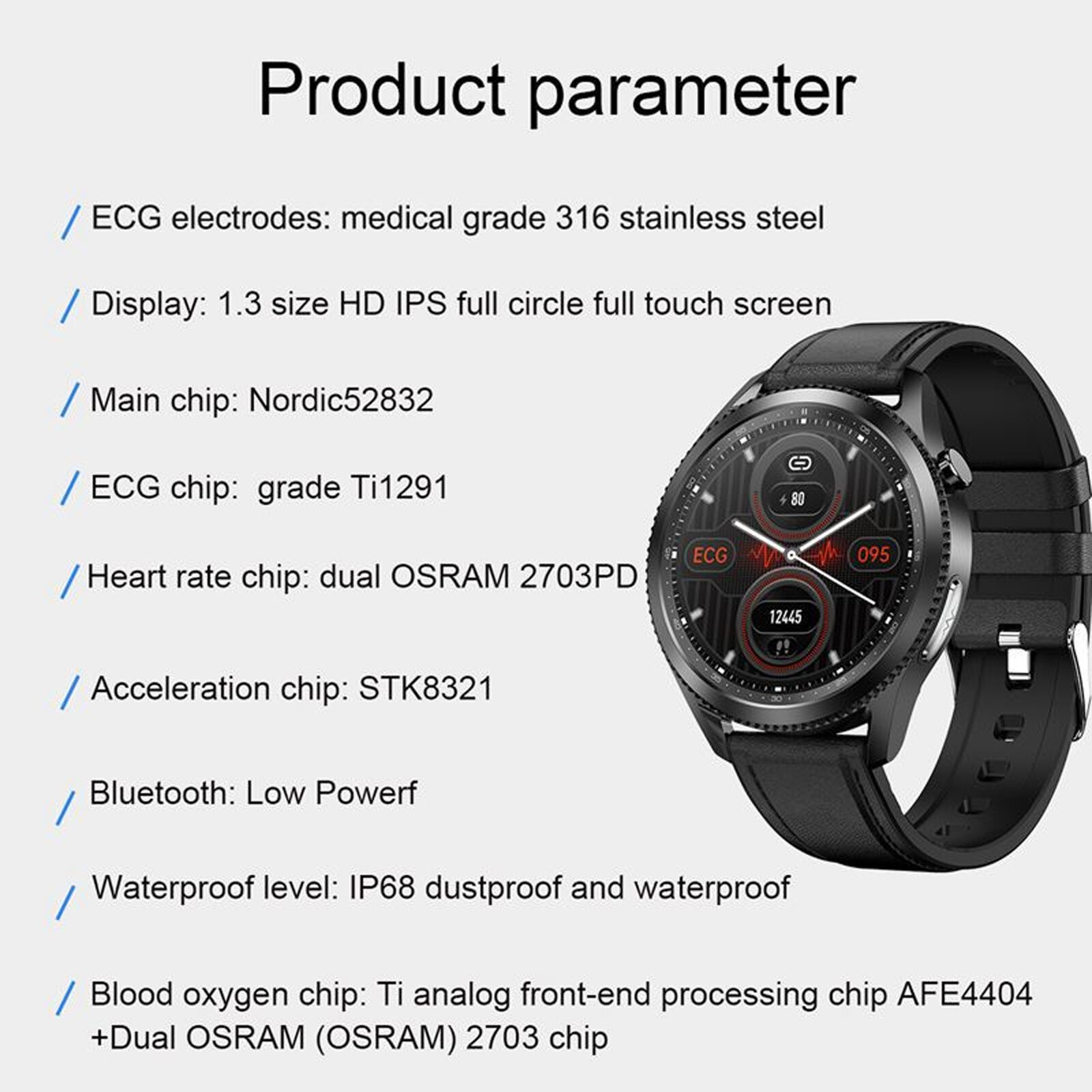 Men’s ECG Watch Sleep Heart Rate Health Blood Pressure Blood Monitor Smart WatbW