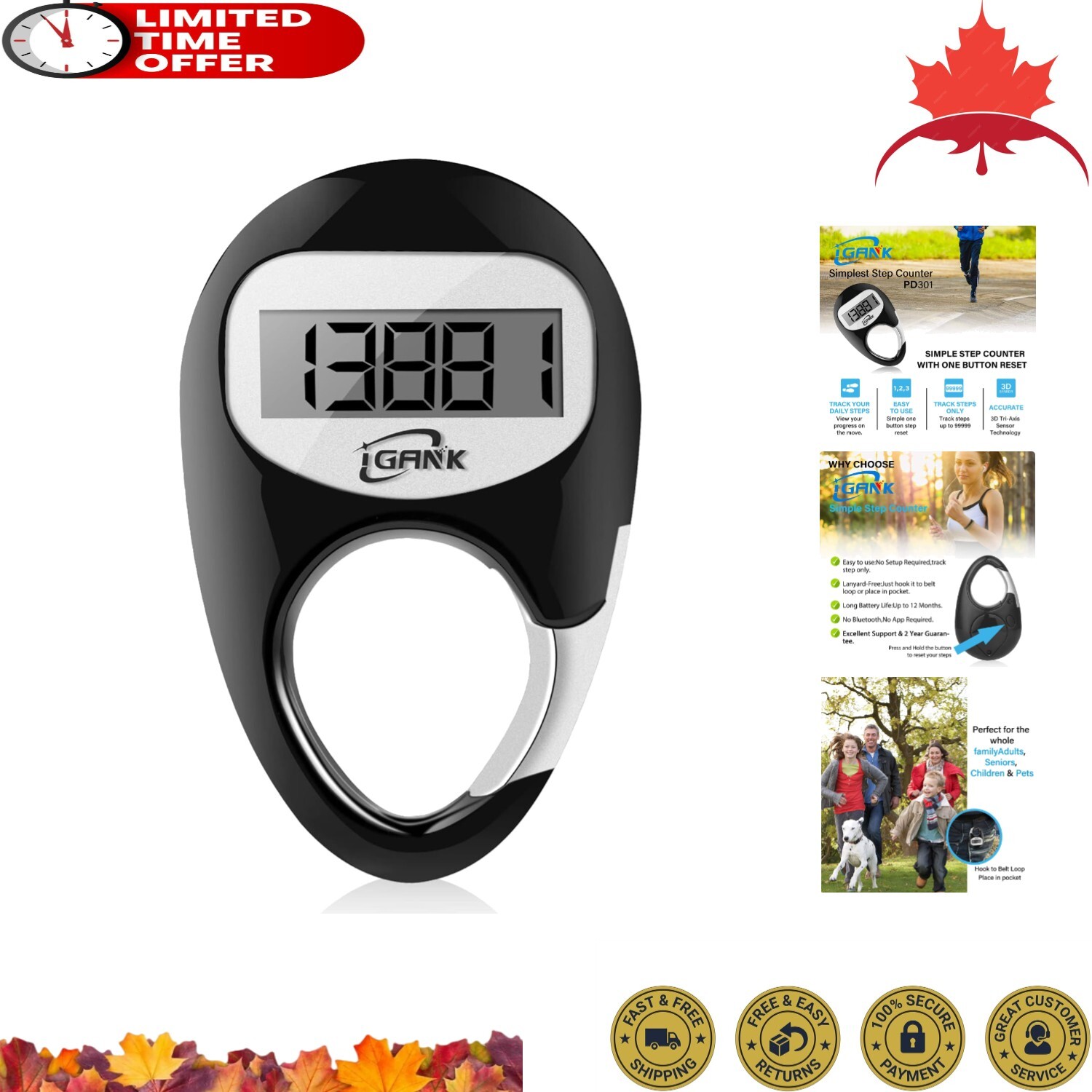 Accurate 3D Walking Step Counter – Convenient Clip-On Design – PD301 Pedometer