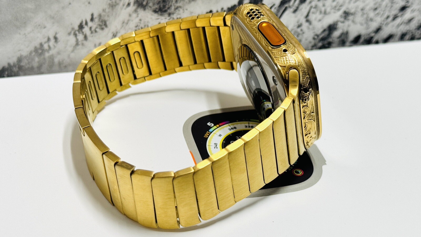 Apple Watch ULTRA 49mm Hand Engraved 24k Gold Plated With 24k Gold Plated Link B