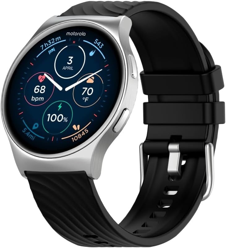 Motorola Moto Watch 120 – Premium Bluetooth AMOLED Smartwatch – Silver