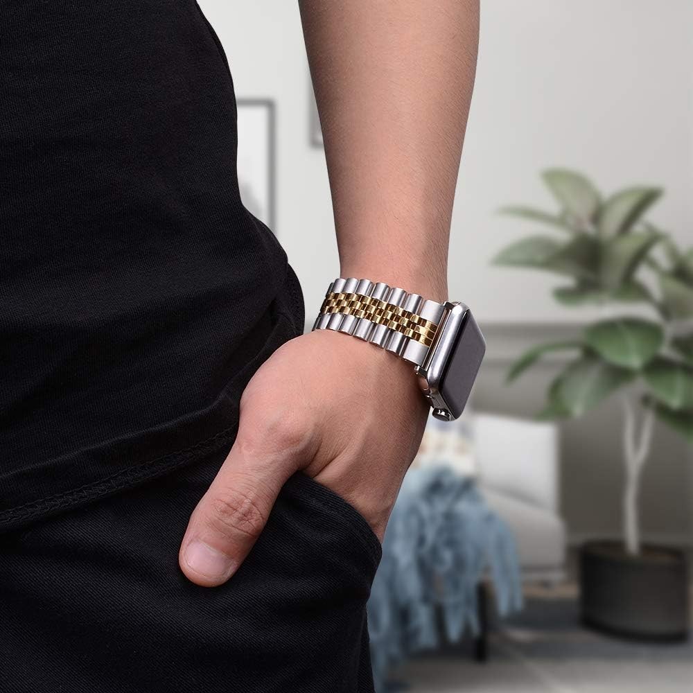 Stainless Steel Strap for Apple Watch Series 11-1 42mm 41mm 40mm 38mm, Silver/Go