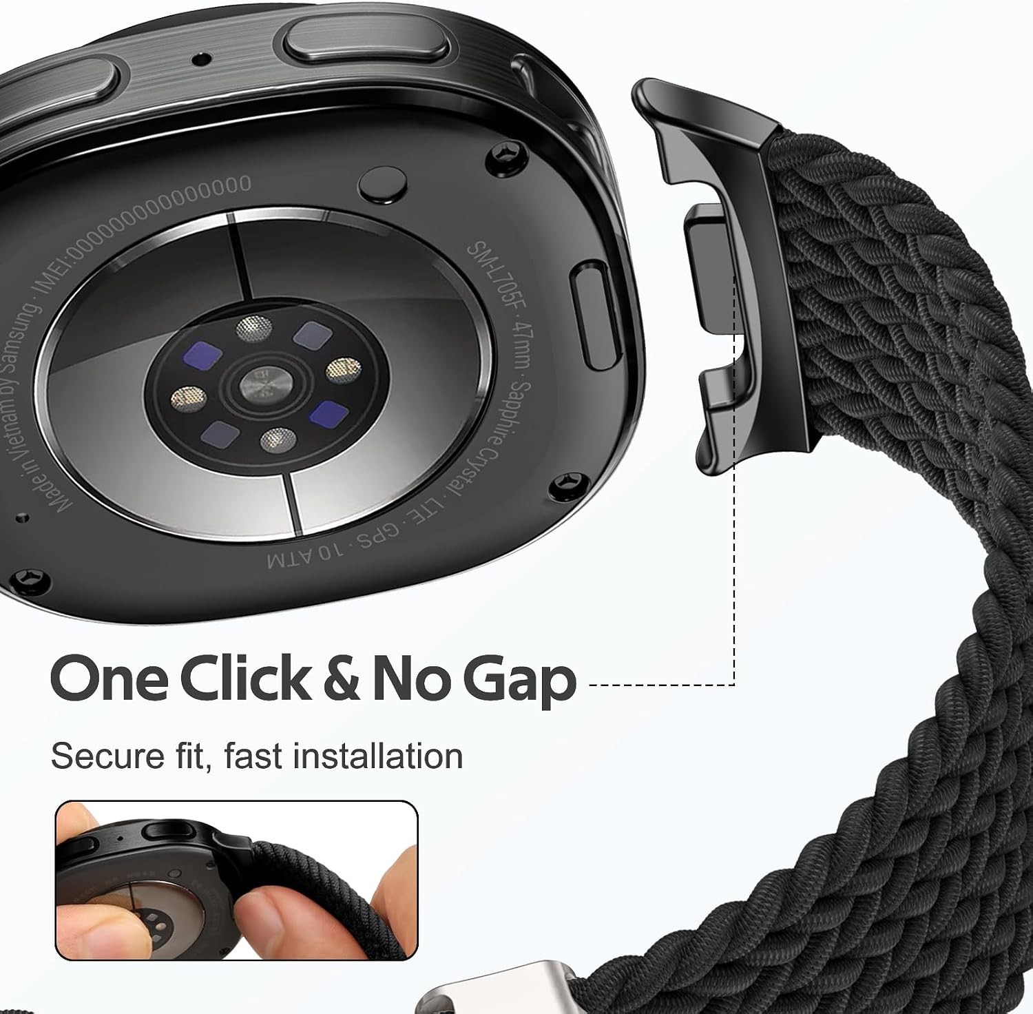 Black Braided Solo Loop Strap for Samsung Galaxy Watch 8 40mm 44mm Classic