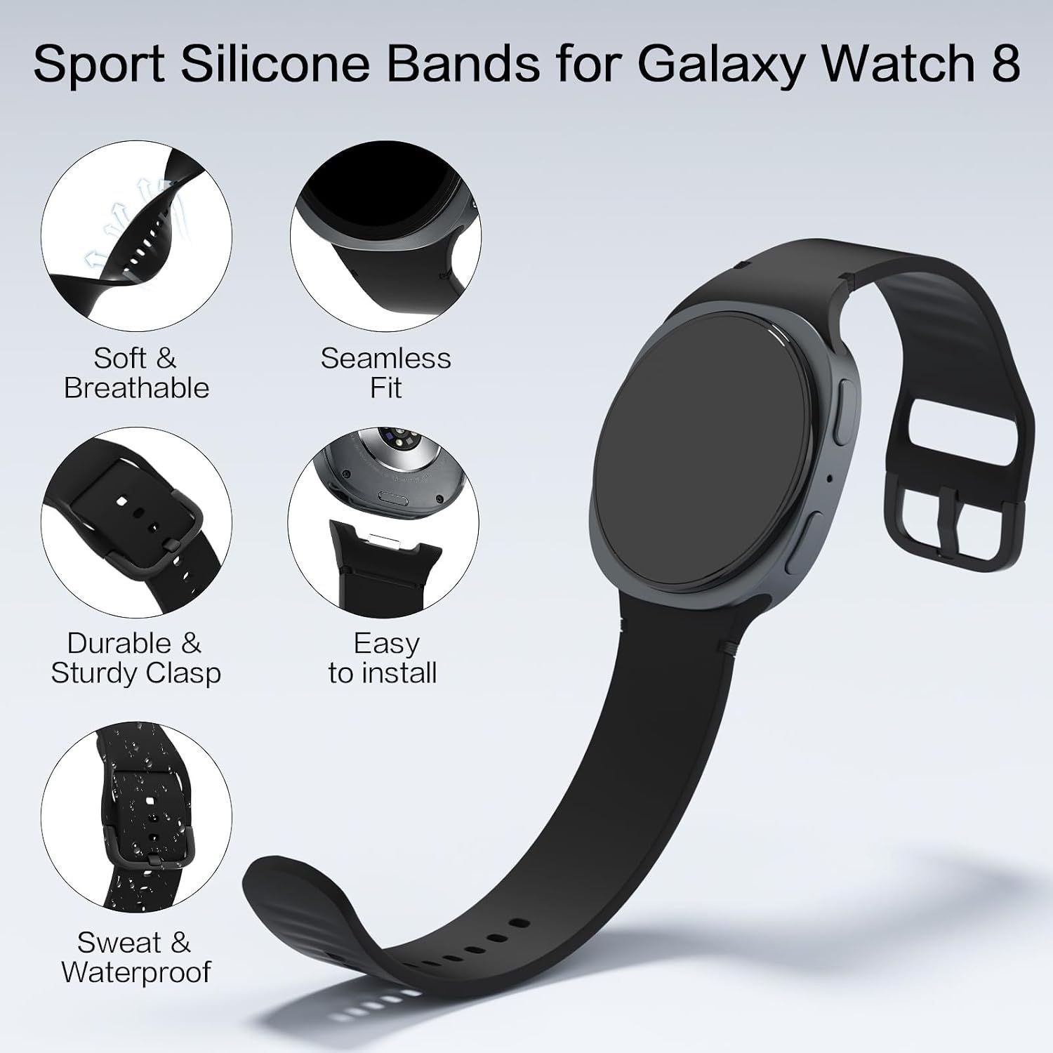 6 Silicone Bands for Samsung Galaxy Watch 8, 40mm & 44mm – 6 Pack Soft Straps