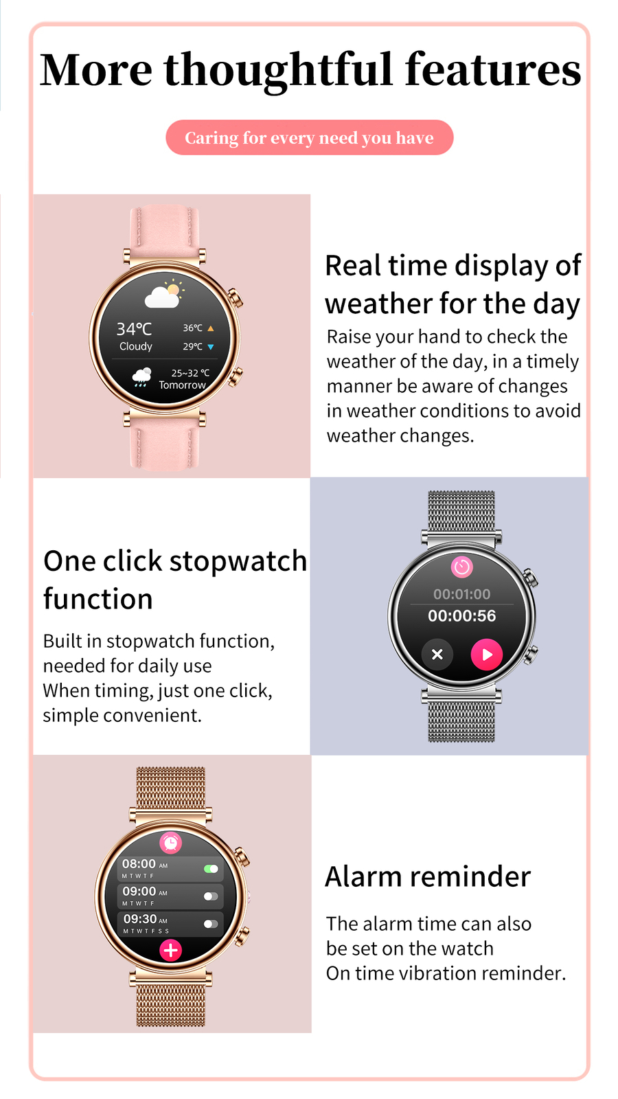 Women Girls Smart Watch Bluetooth Call Wristwatch Outdoor Sports Fitness Tracker