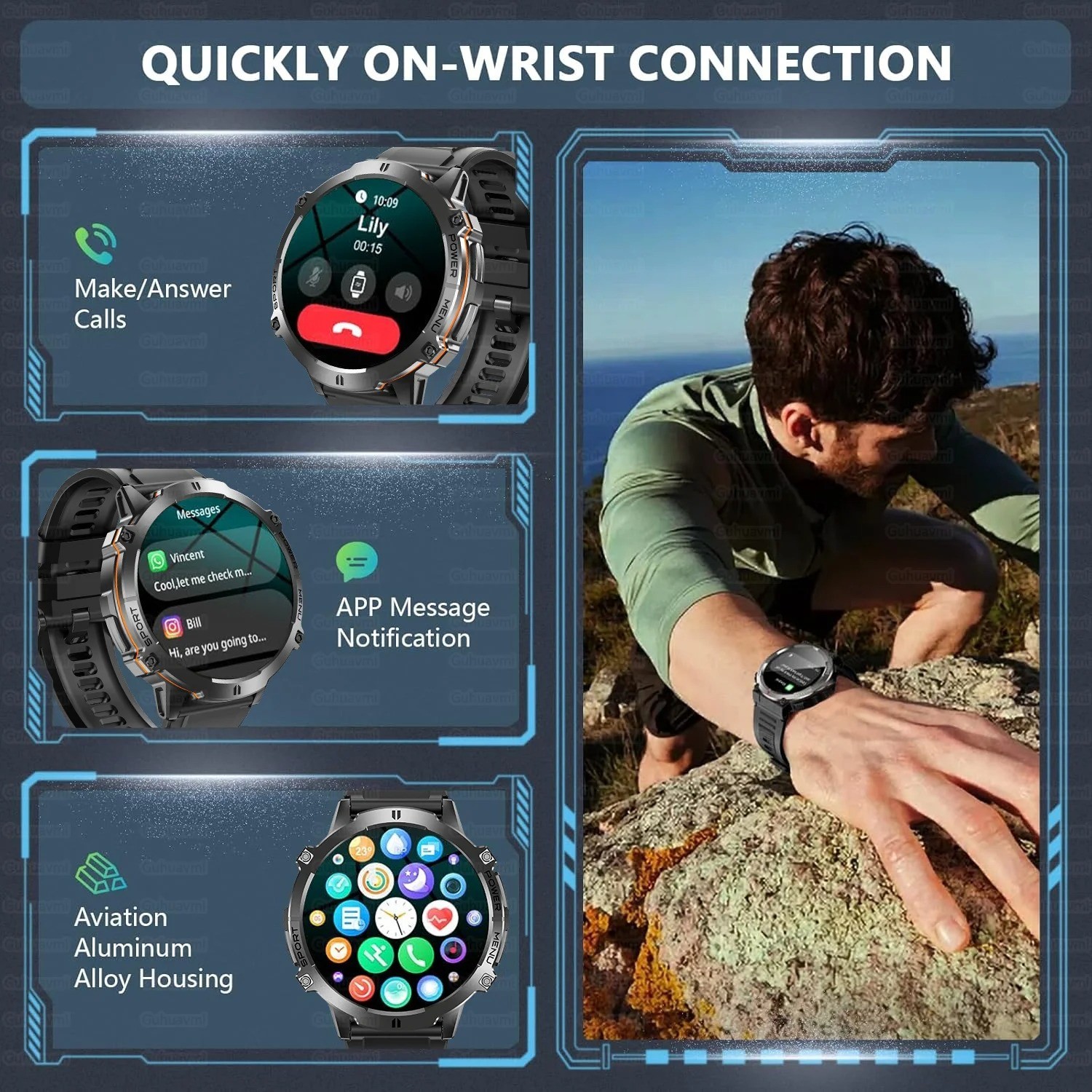 2025 Military Grade 1000mAh Battery Smart Watch 10ATM Waterproof GPS Compass