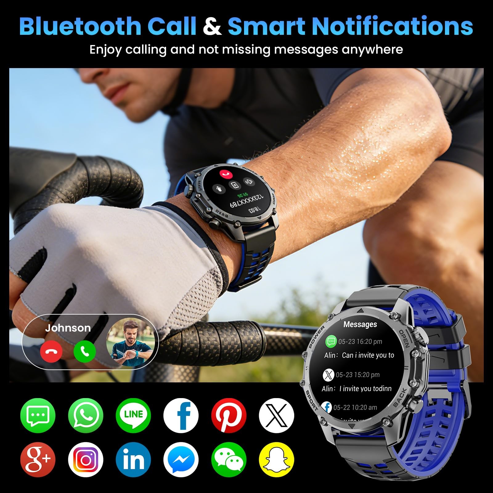 Hwagol Smart Watches for Men (Call/Notification),1.52”HD Military Smart Watc…