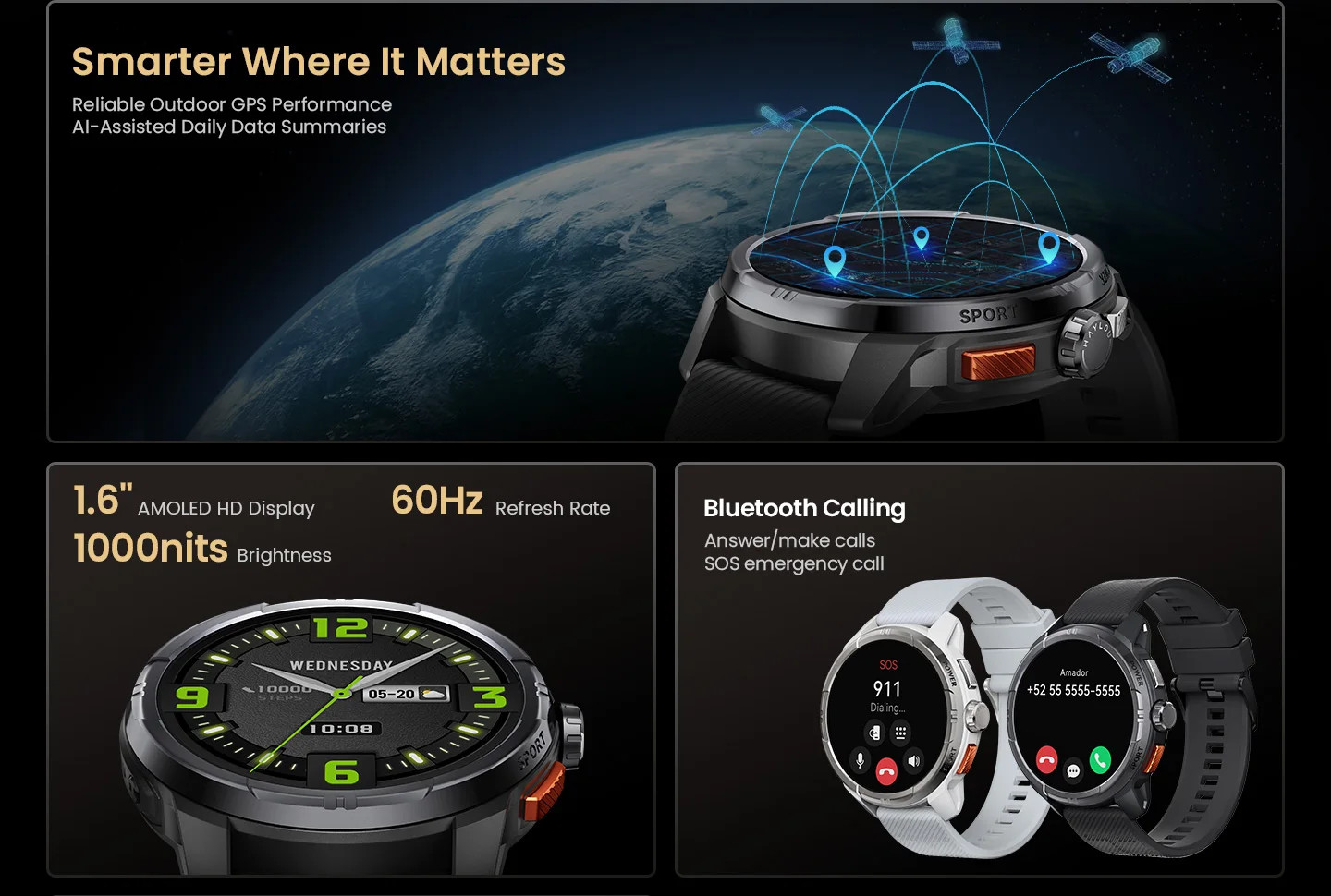 HAYLOU smartwatch 1.6 amoled 5atm waterproof bluetooth call sports watch