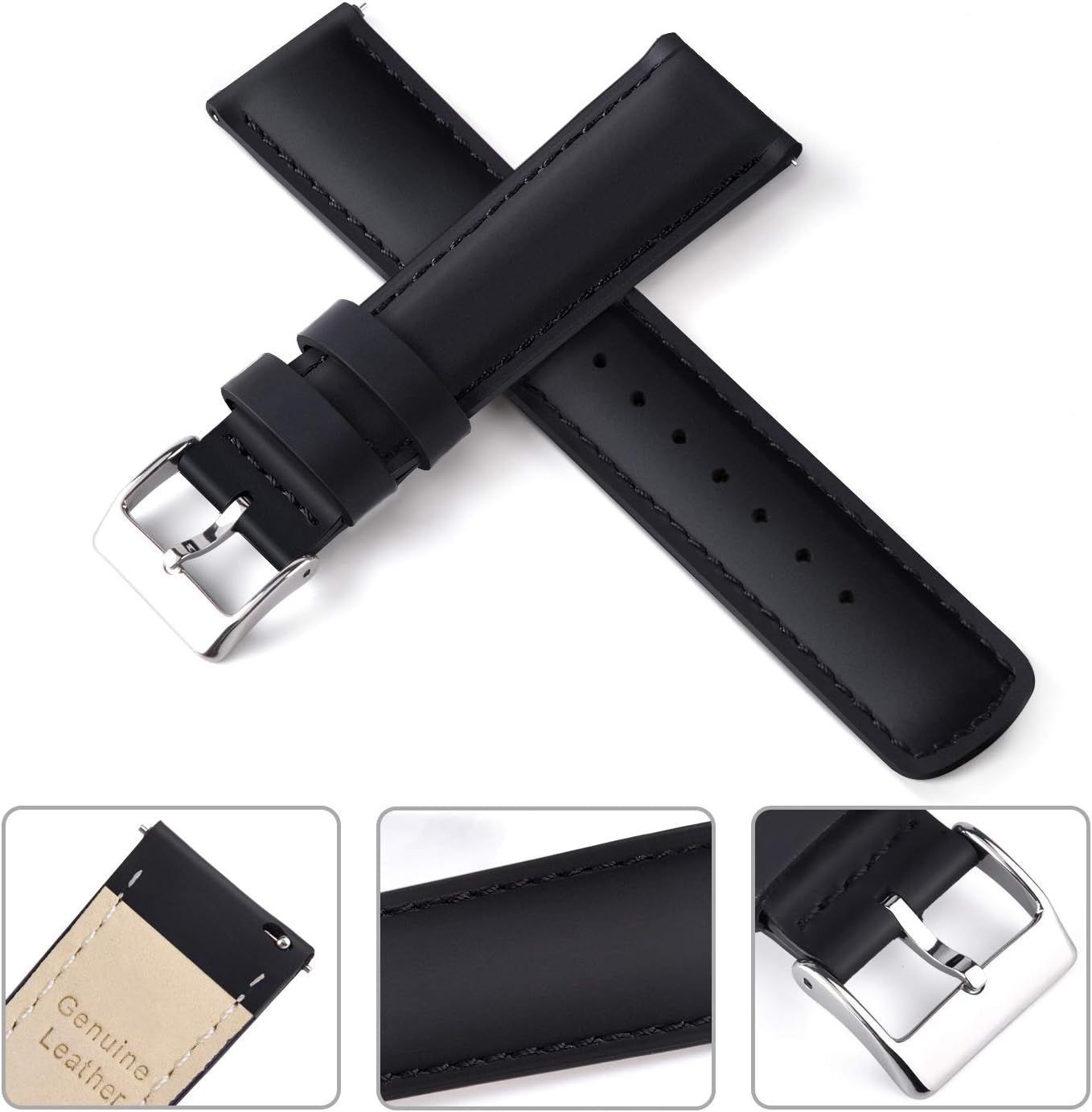 Genuine Top Grain Leather Watch Band – Quick Release Design for Men and Women