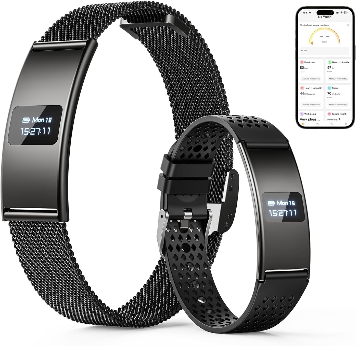 Smart Bracelet, Subscription-Free 24/7 Health Tracking, Heart Rate, SpO2, HRV…